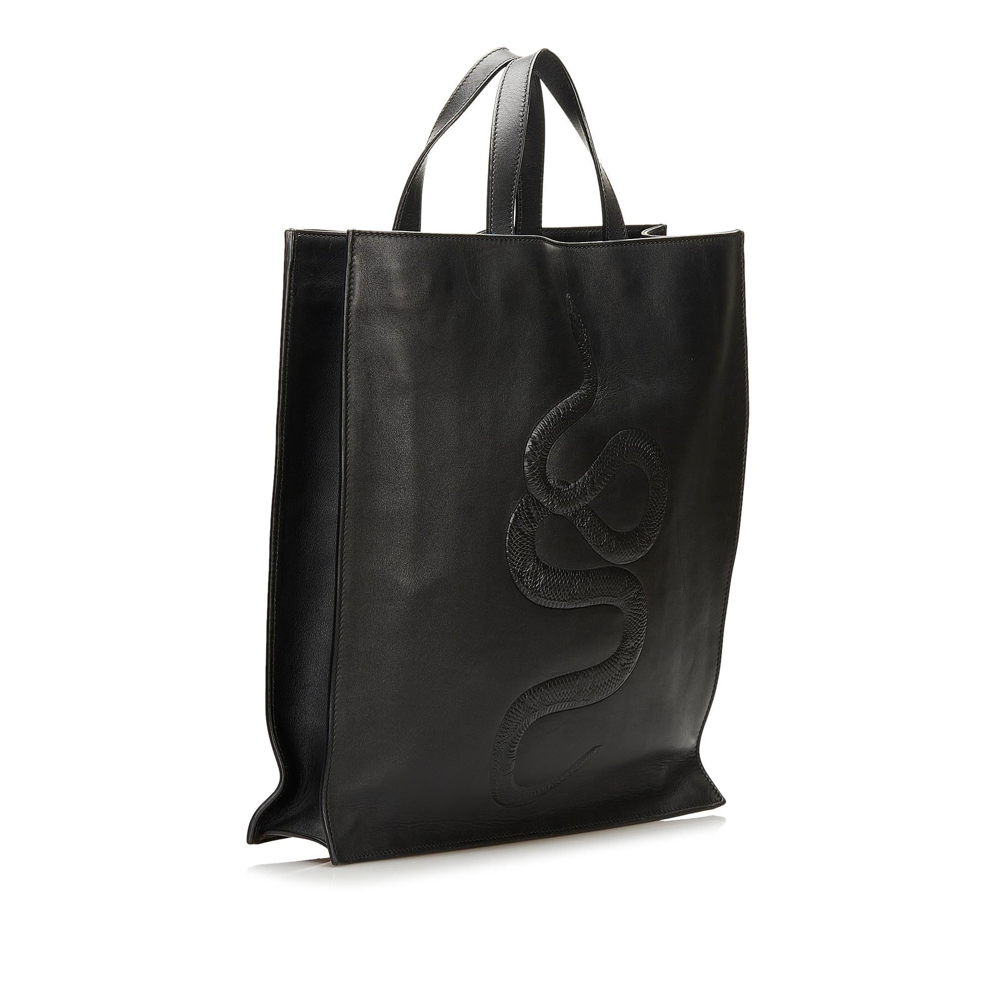 Gucci Snake Embossed SHG Leather Calf Black Satchel Bag