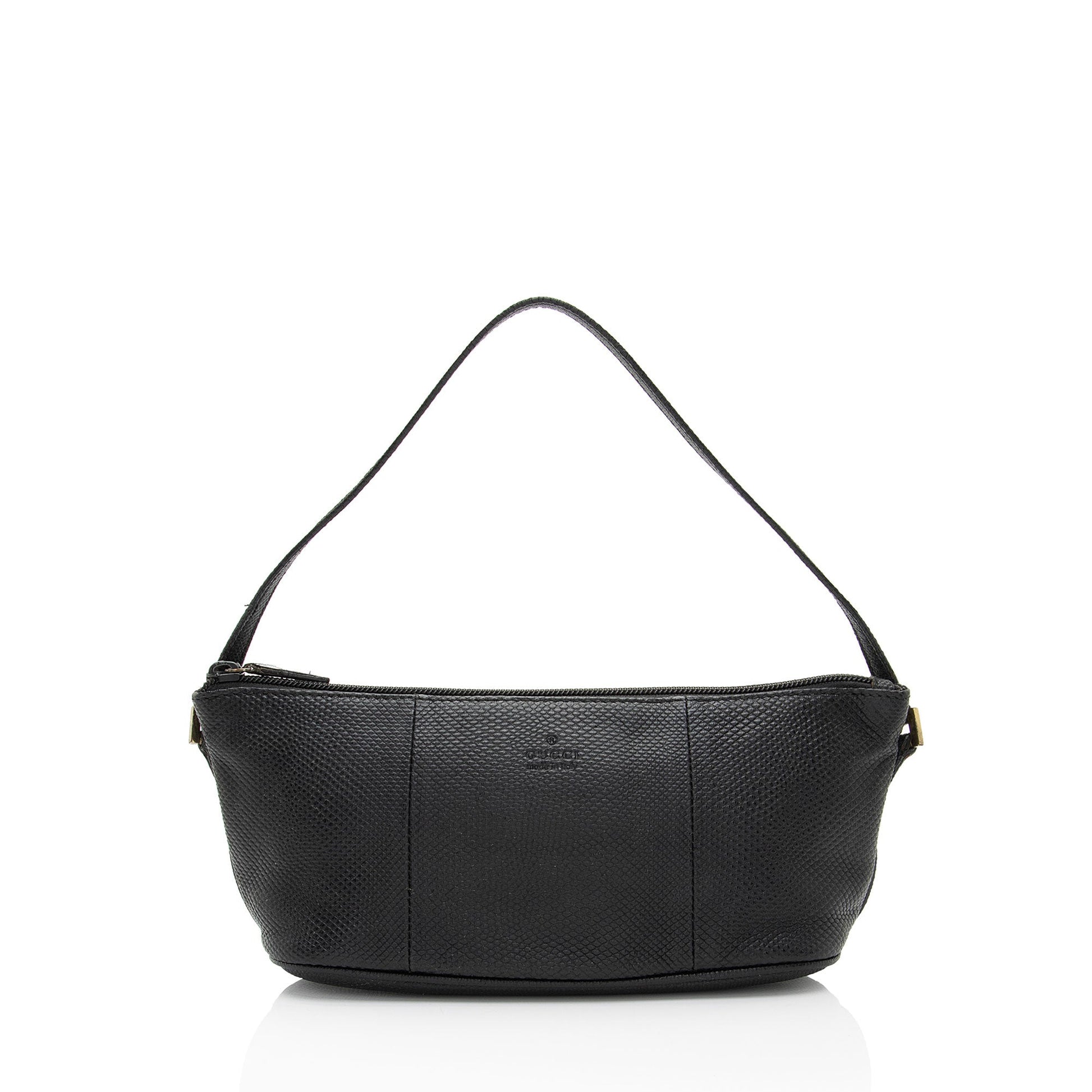 Gucci Snakeskin Embossed Classic Pochette Leather Black Handbag