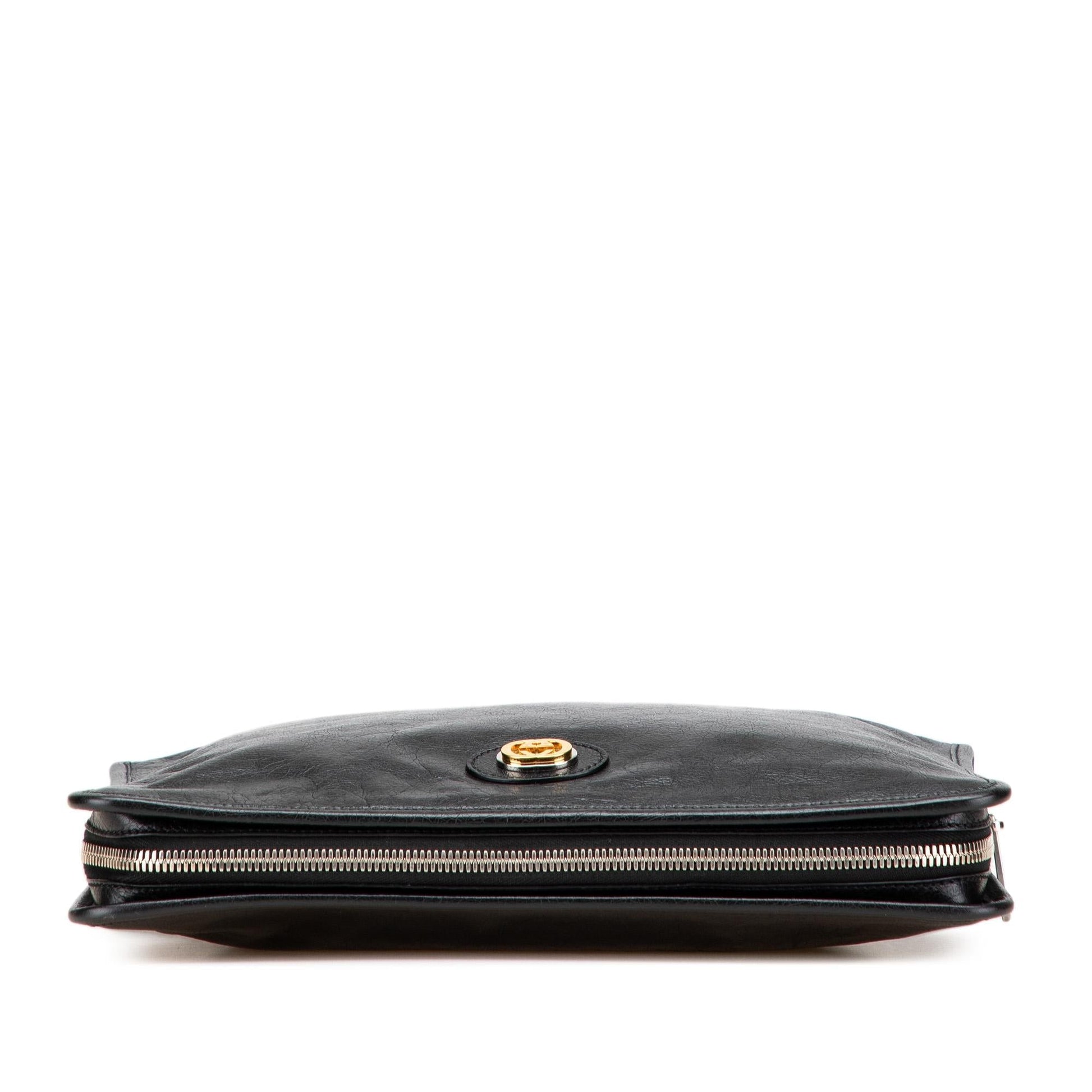 Gucci Soft Interlocking G Portfolio Business Leather Calf Black Tote Bag