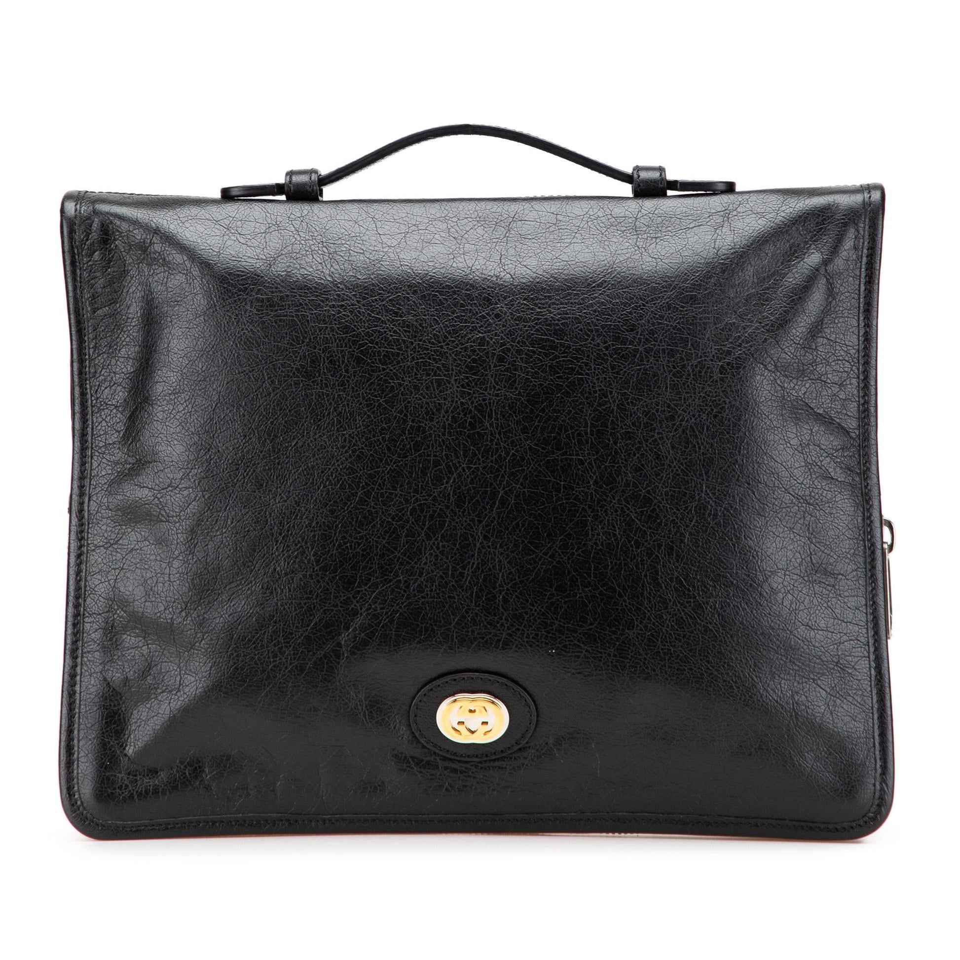 Gucci Soft Interlocking G Portfolio Business Leather Calf Black Tote Bag