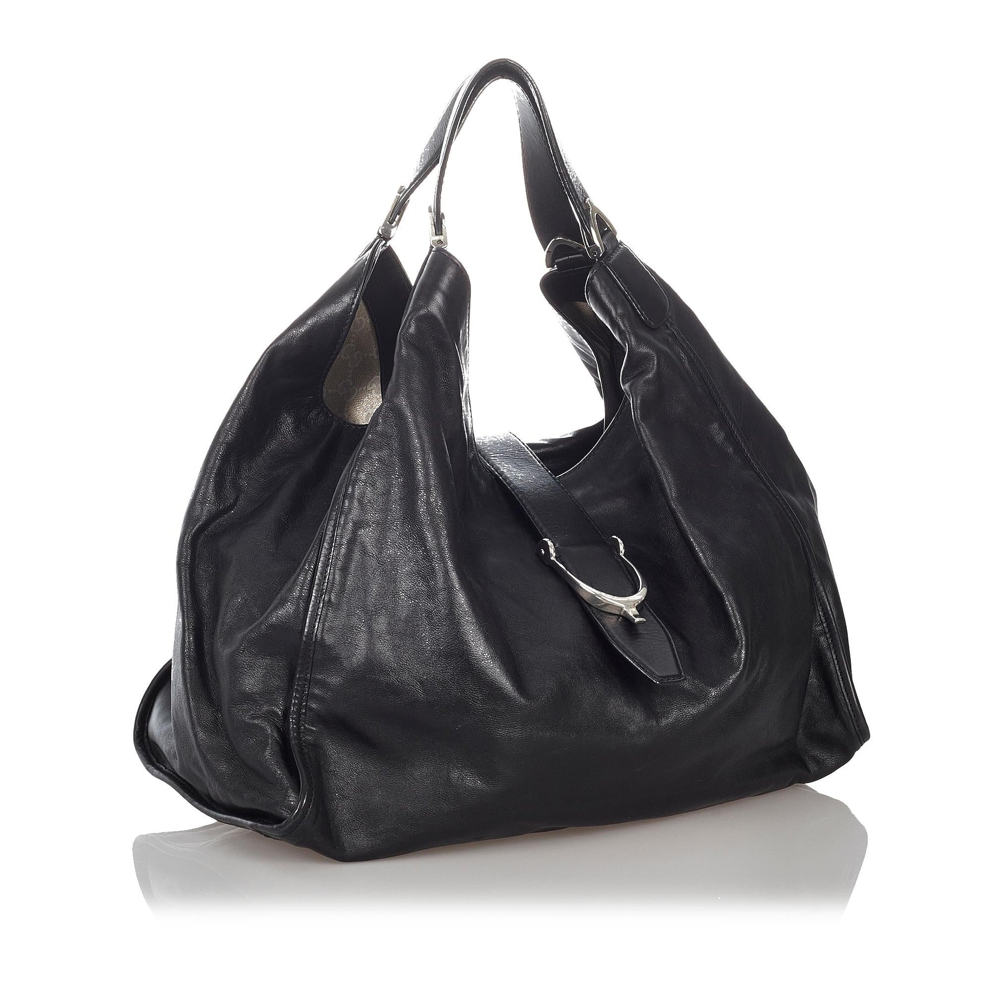 Gucci Soft Stirrup SHG-Dw2BmF Leather Calf Black Tote Bag