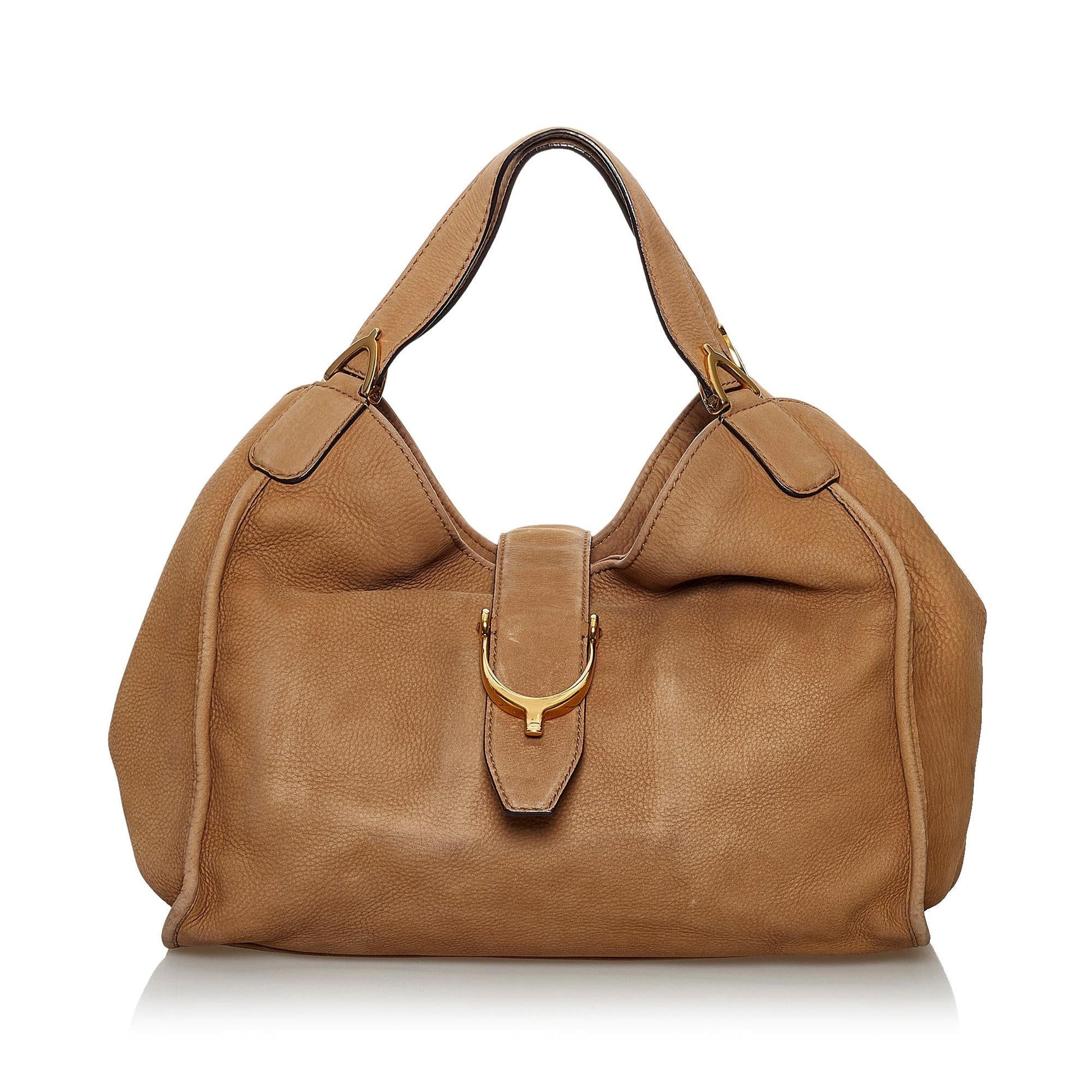 Gucci Soft Stirrup Nubuck SHG Leather Brown Shoulder Bag