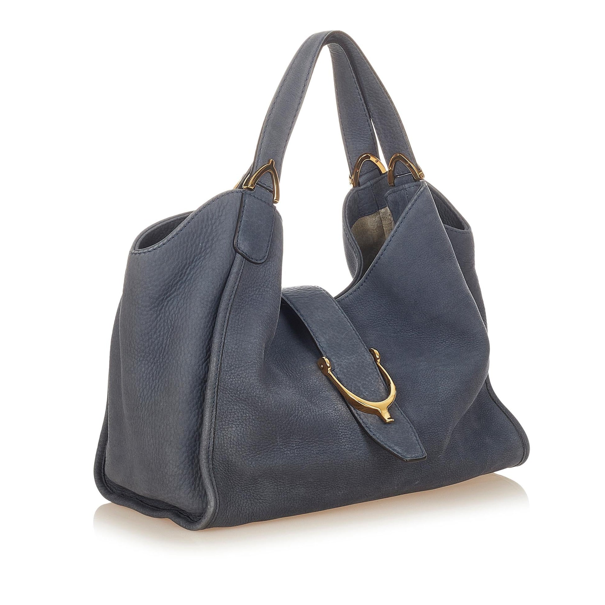 Gucci Soft Stirrup Nubuck SHG Leather Calf Blue Tote Bag Bag Shg