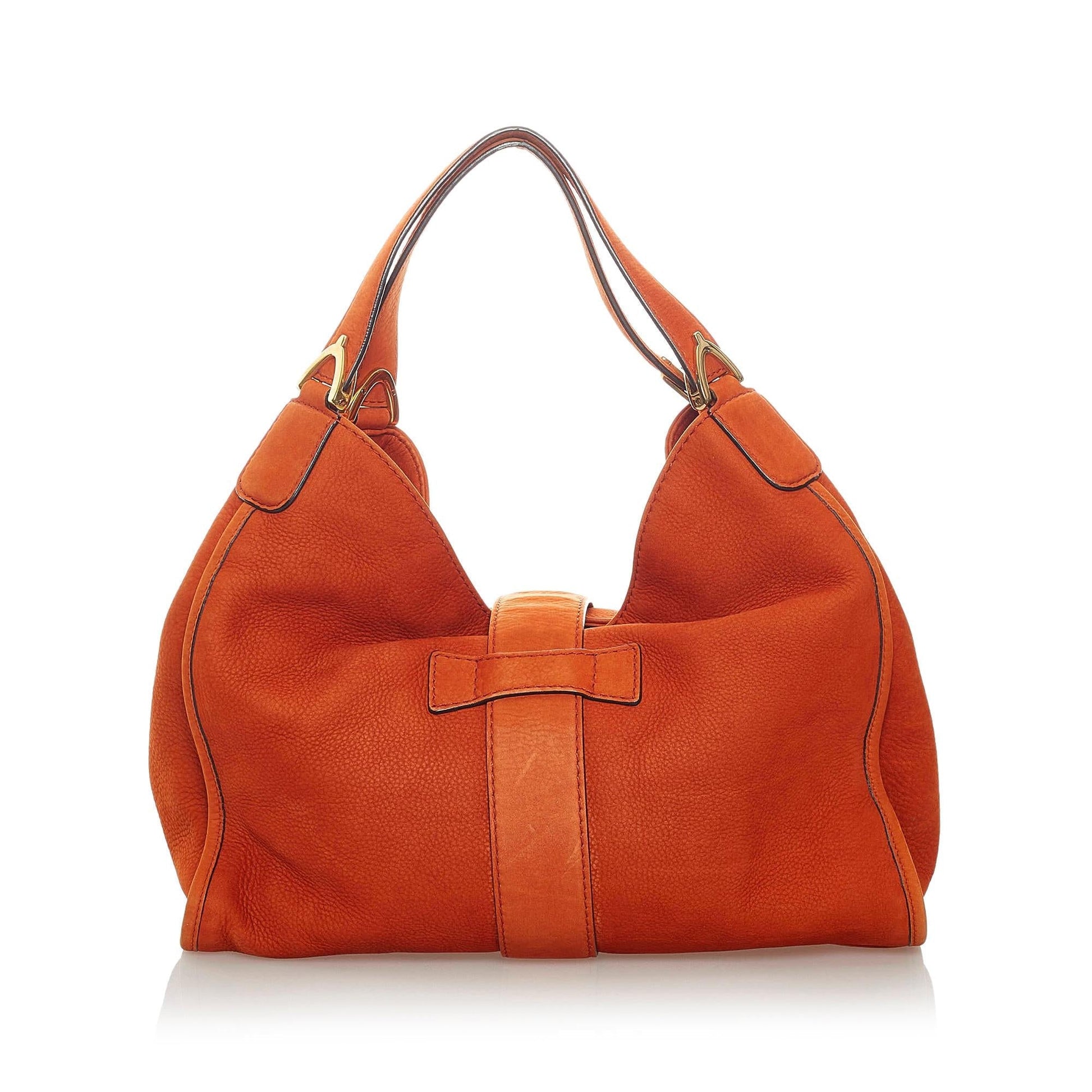 Gucci Soft Stirrup Nubuck SHG Leather Calf Orange Tote Bag