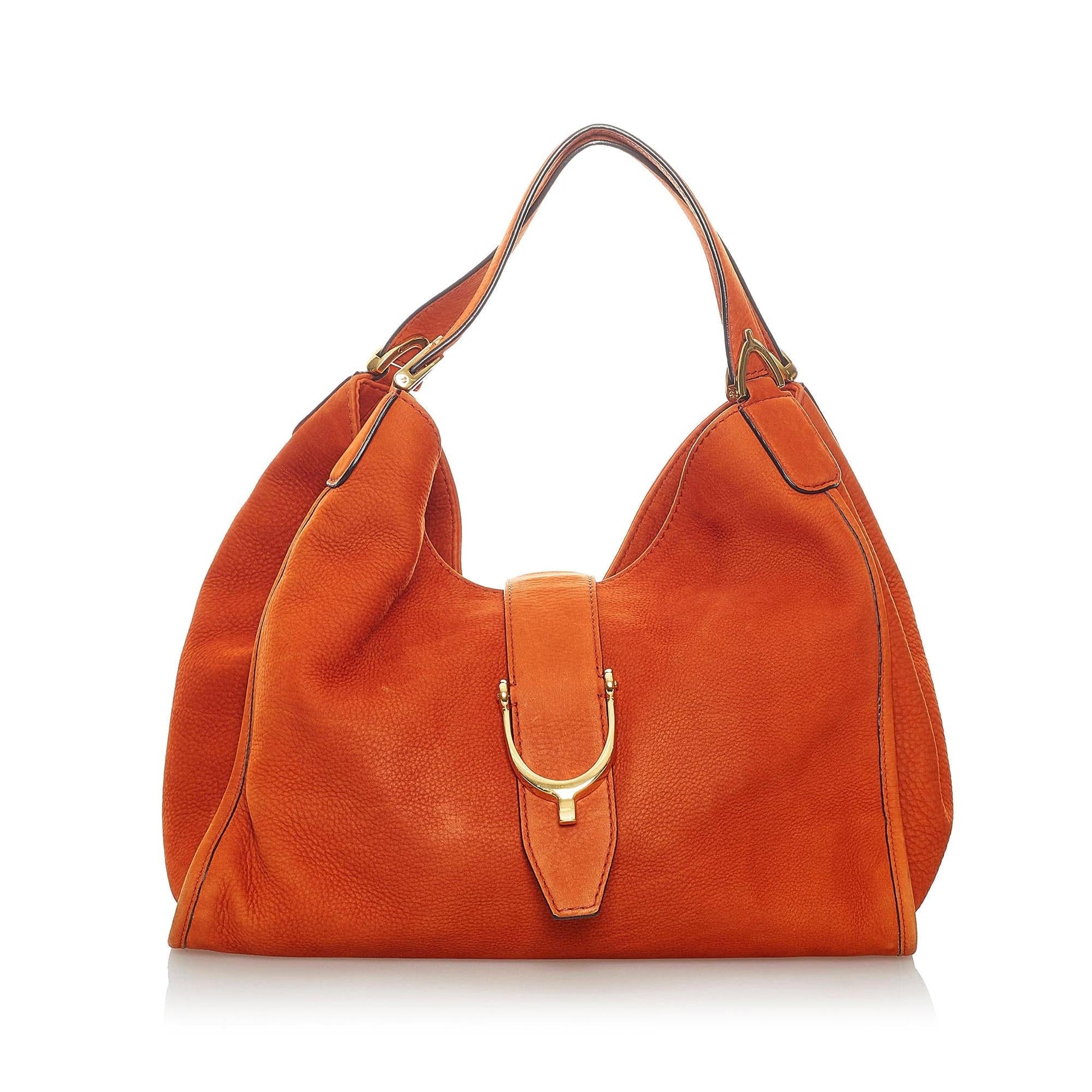 Gucci Soft Stirrup Nubuck SHG Leather Calf Orange Tote Bag