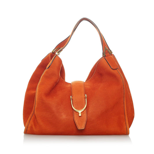 Gucci Soft Stirrup Nubuck SHG Leather Calf Orange Tote Bag