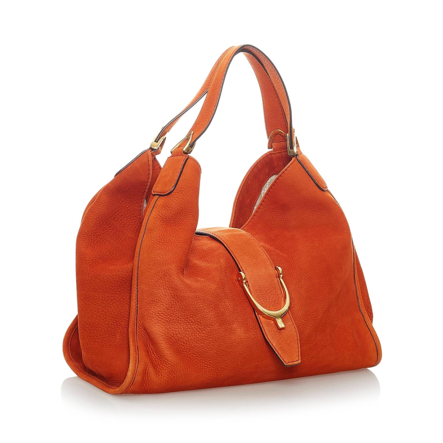 Gucci Soft Stirrup Nubuck SHG Leather Calf Orange Tote Bag