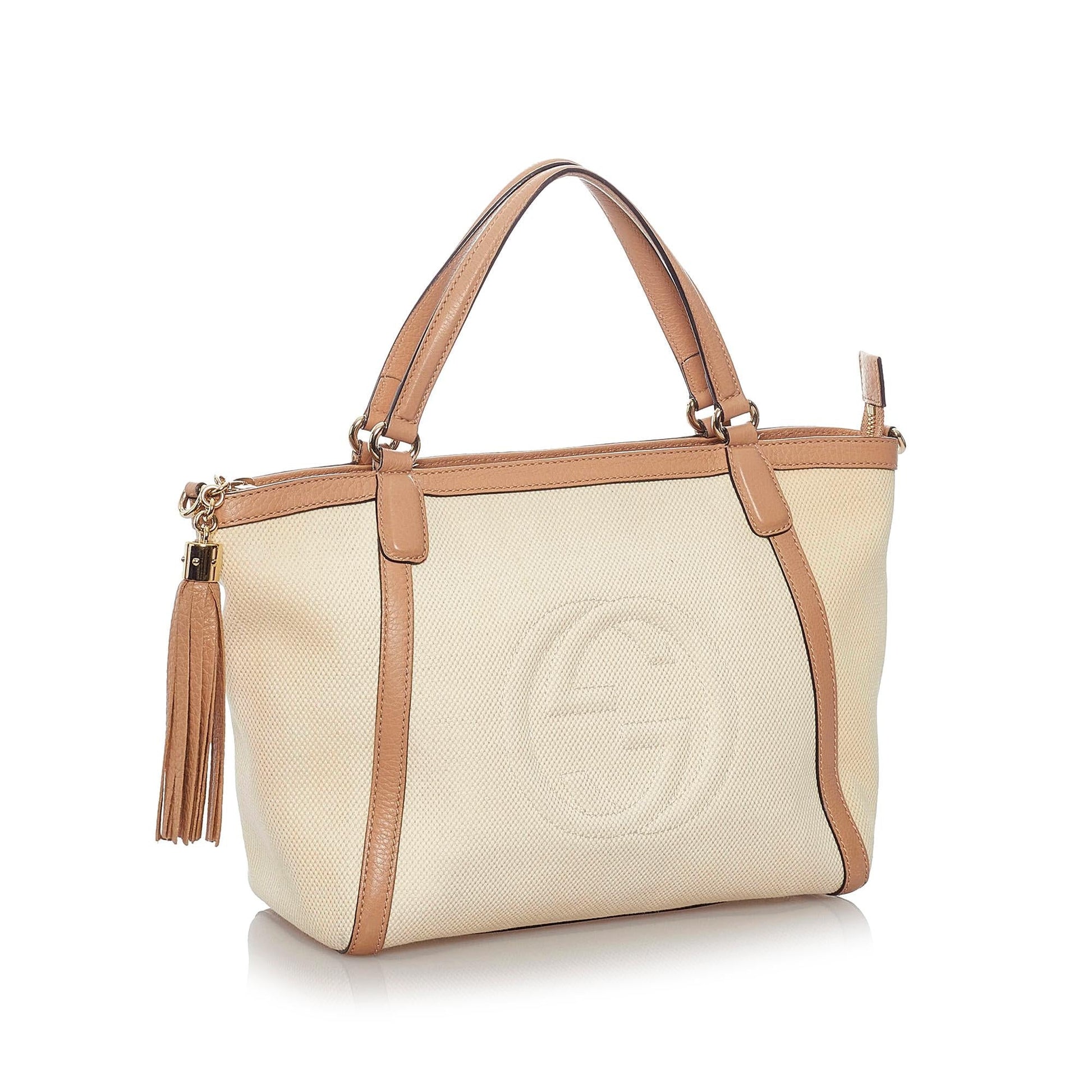 Gucci Soho Cellarius SHG Canvas White Brown Satchel Bag