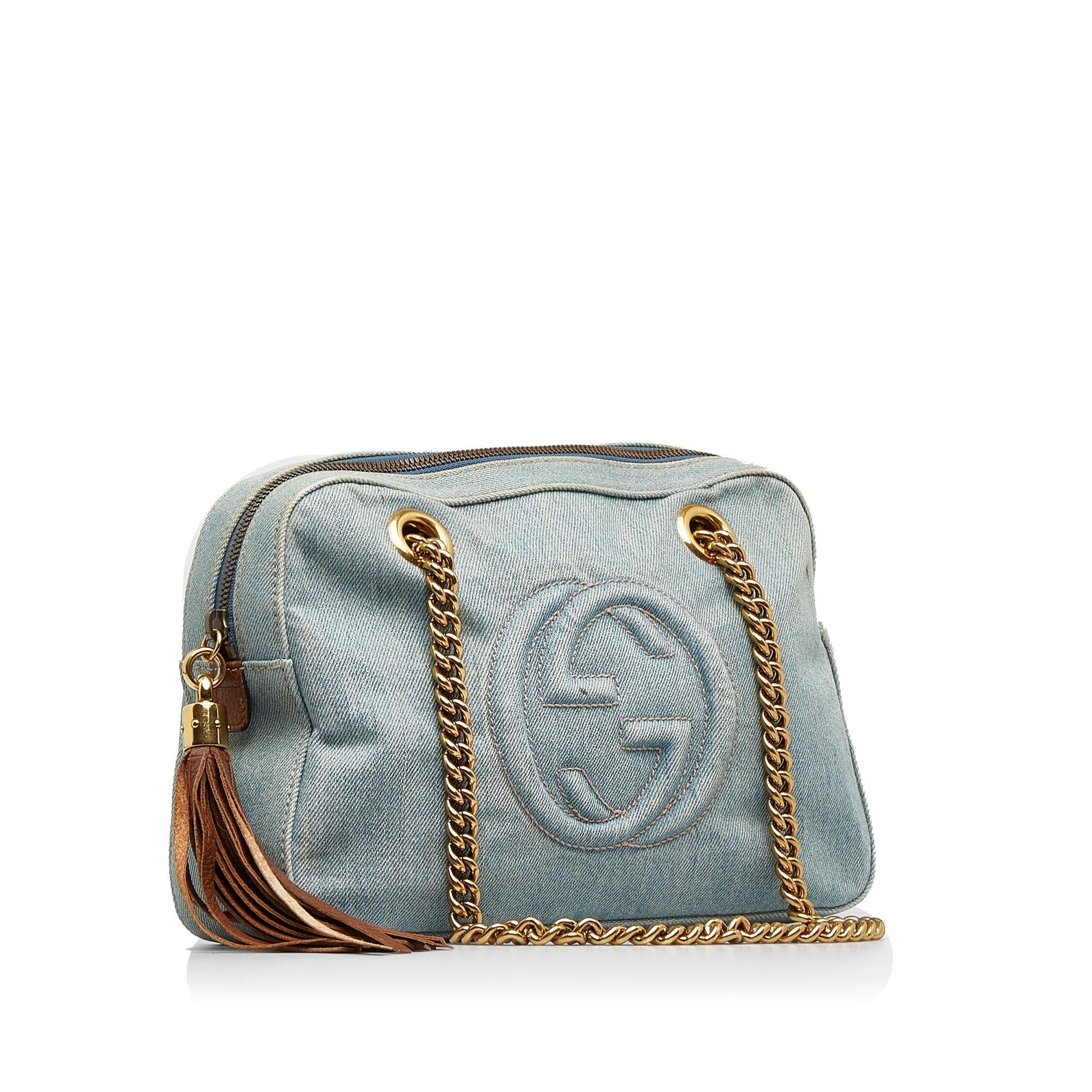 Gucci Soho SHG-W4l9Vq Denim Blue Chain Shoulder Bag