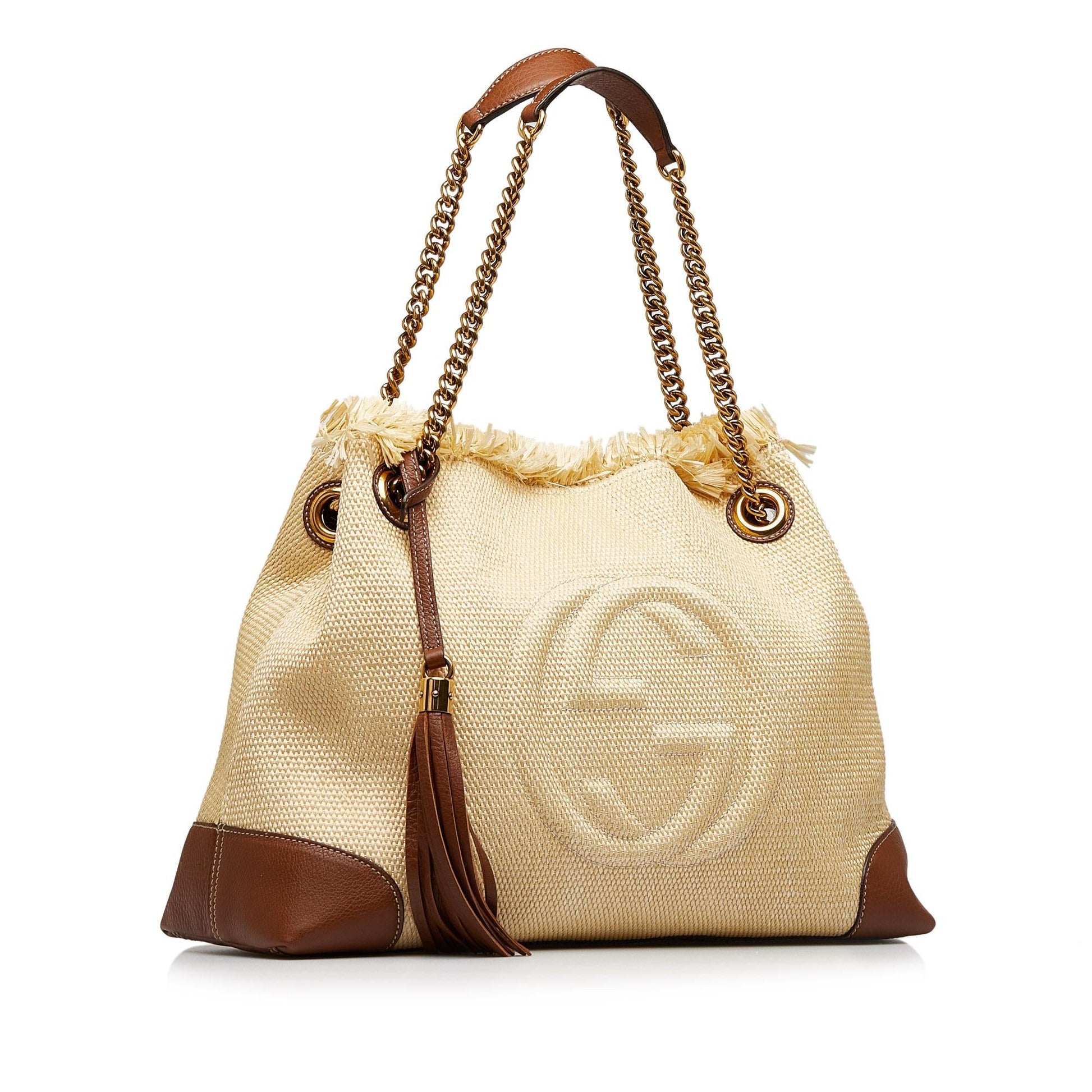 Gucci Soho SHG-TXcRsL Raffia Brown Chain Shoulder Bag