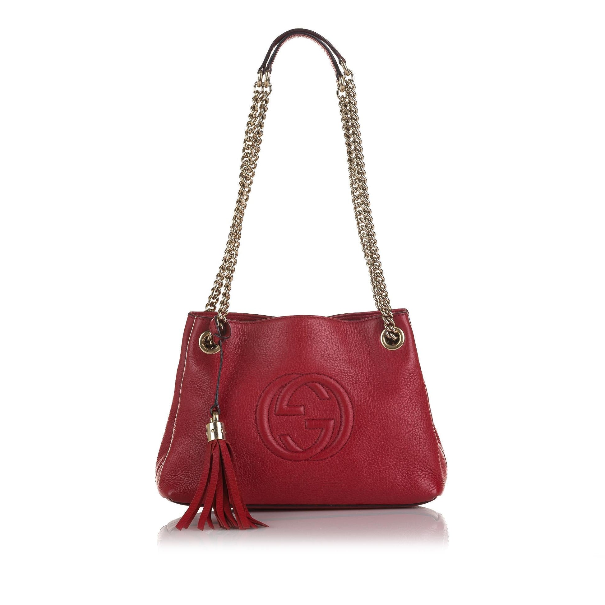 Gucci Soho SHG-3nWKJF Calf Red Chain Tote Bag