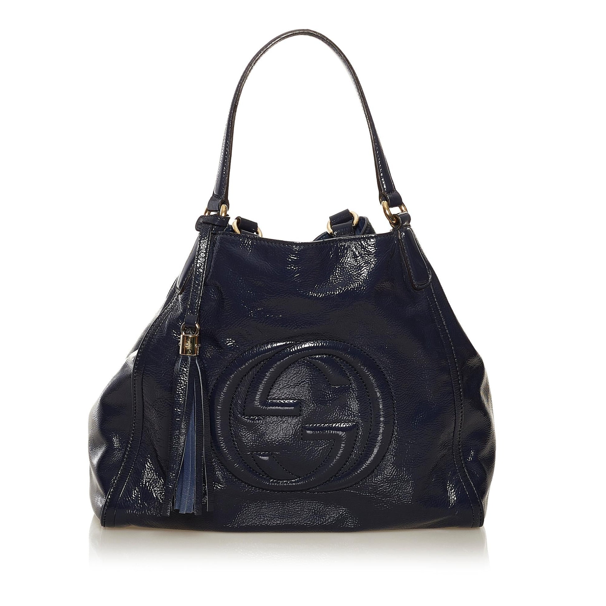 Gucci Soho SHG Leather Patent Blue Tote Bag
