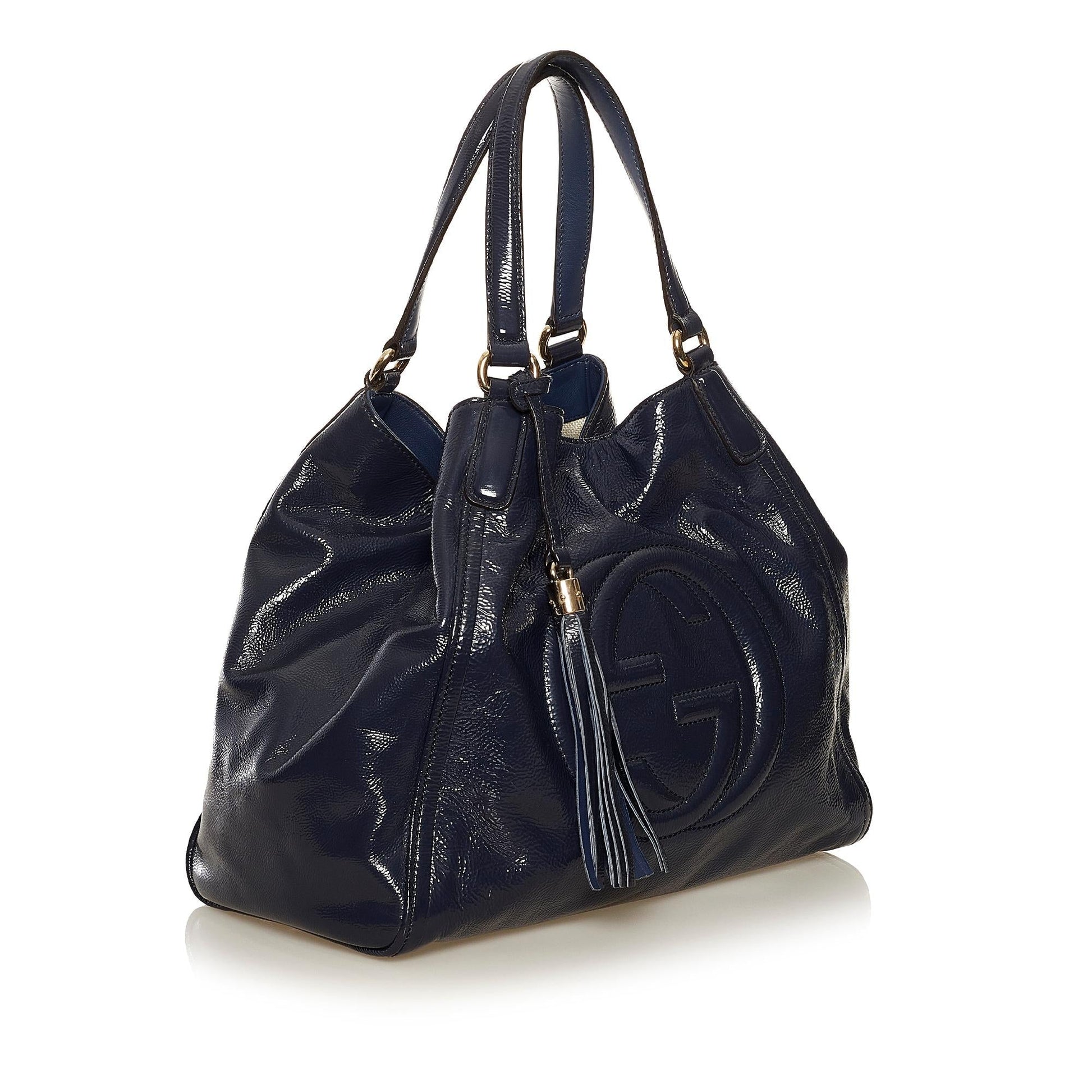 Gucci Soho SHG Leather Patent Blue Tote Bag