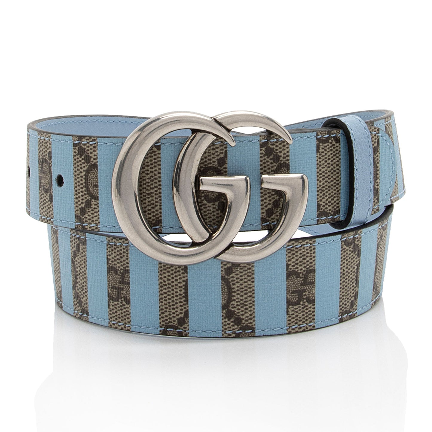 Gucci Striped GG Supreme GG Marmont Leather Canvas Beige Blue Accessory