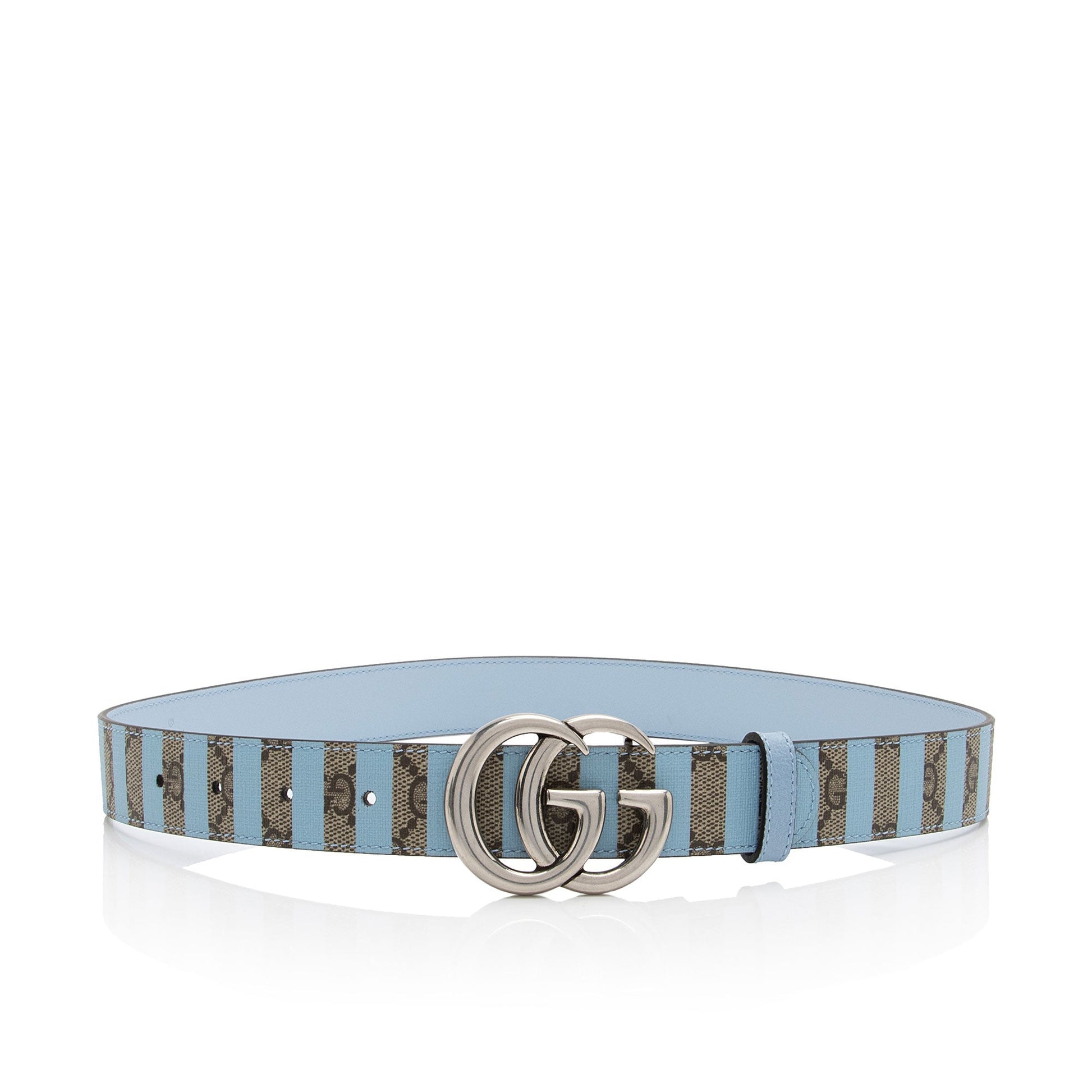 Gucci Striped GG Supreme GG Marmont Leather Canvas Beige Blue Accessory