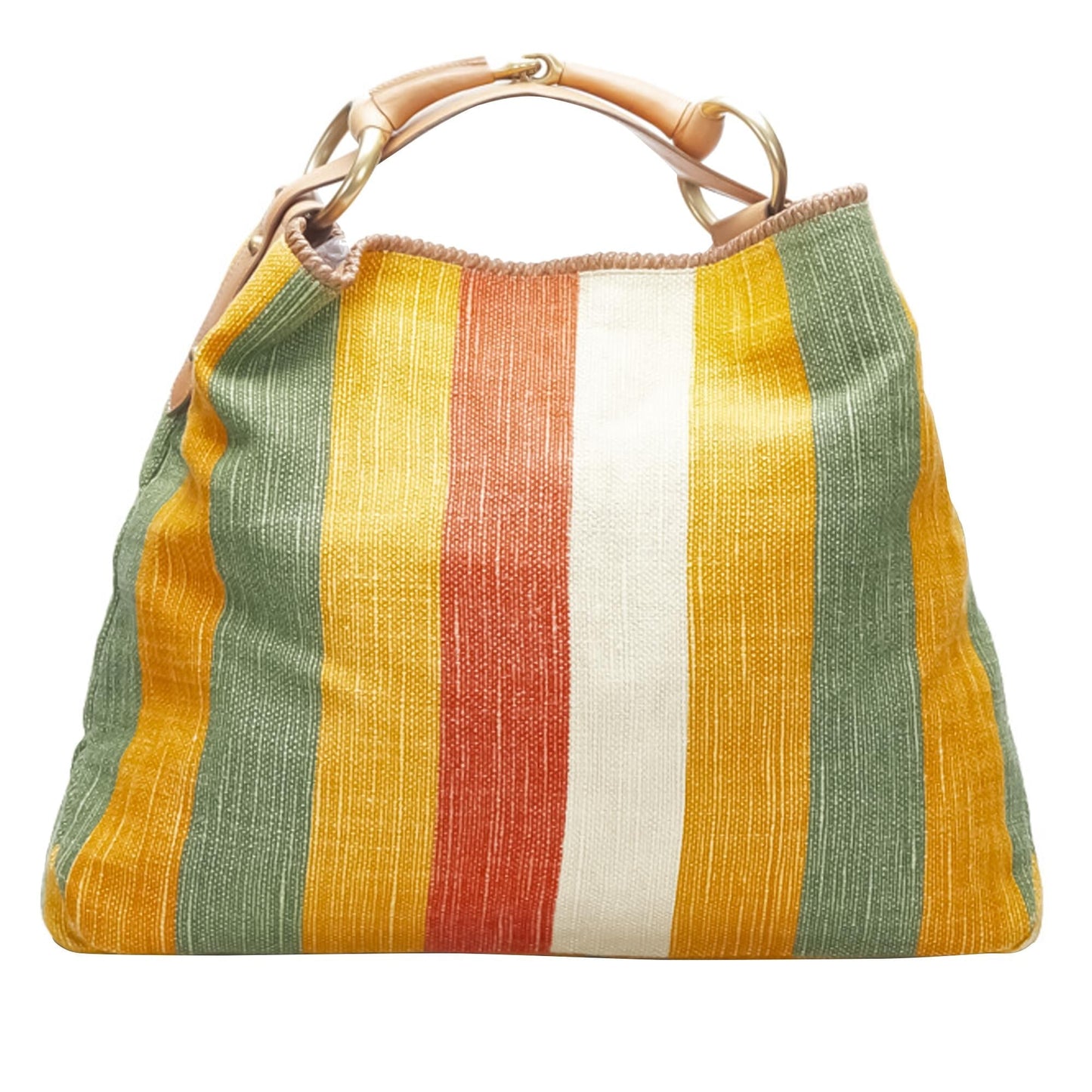 Gucci Striped Horsebit SHG-stHrGl Canvas Calf Satchel Bag