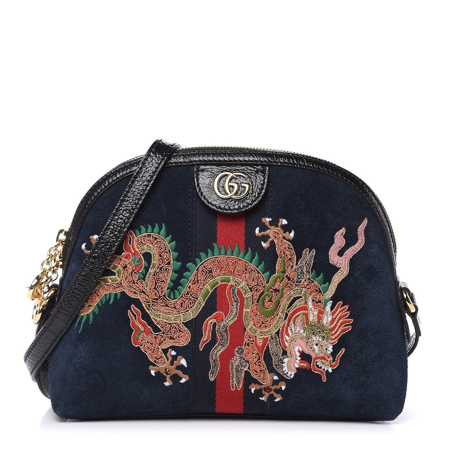 Gucci Dragon Embroidered Ophidia Dome Suede Small Travel Bag