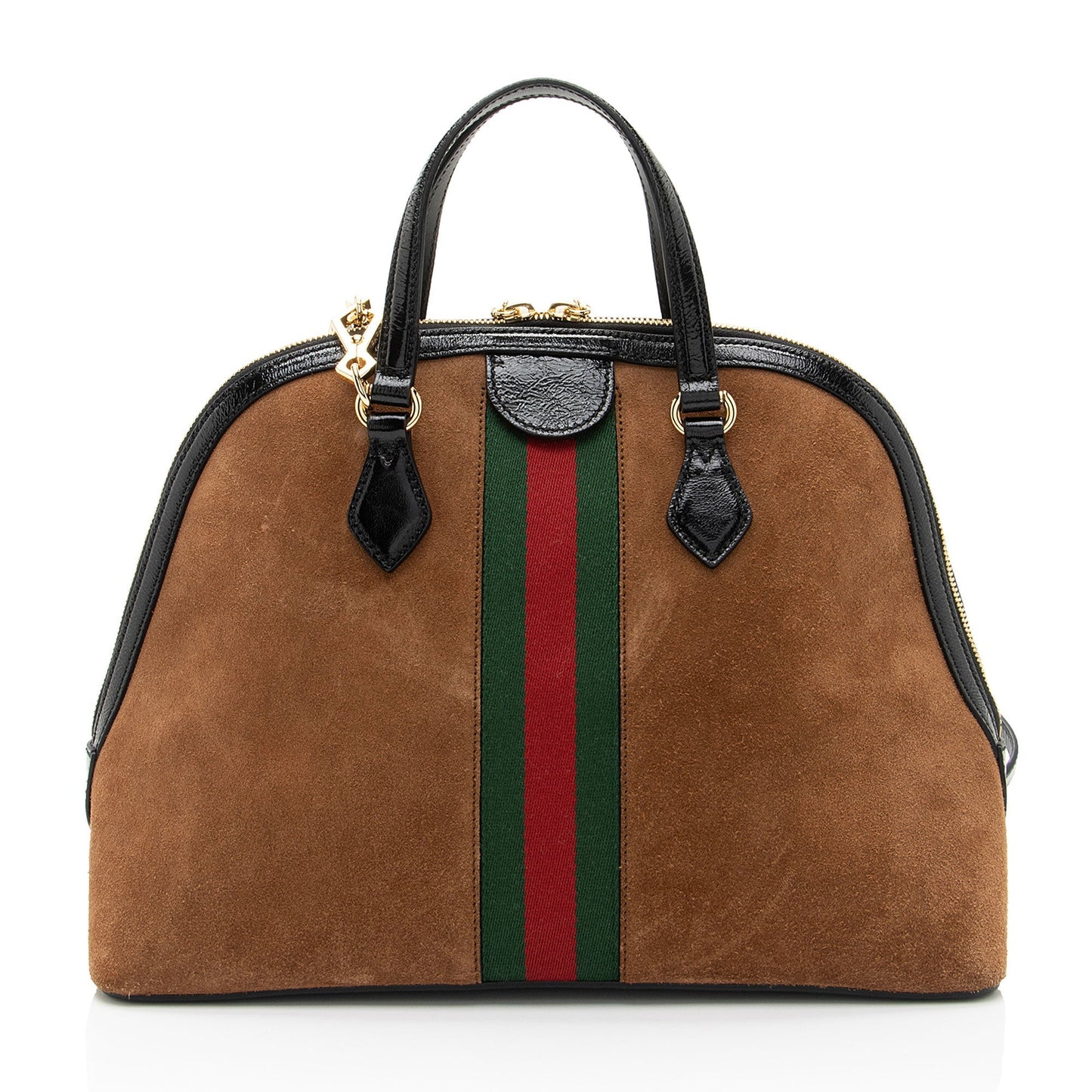 Gucci Ophidia Dome SHF-SwVXHC Leather Suede Patent Black Satchel Bag
