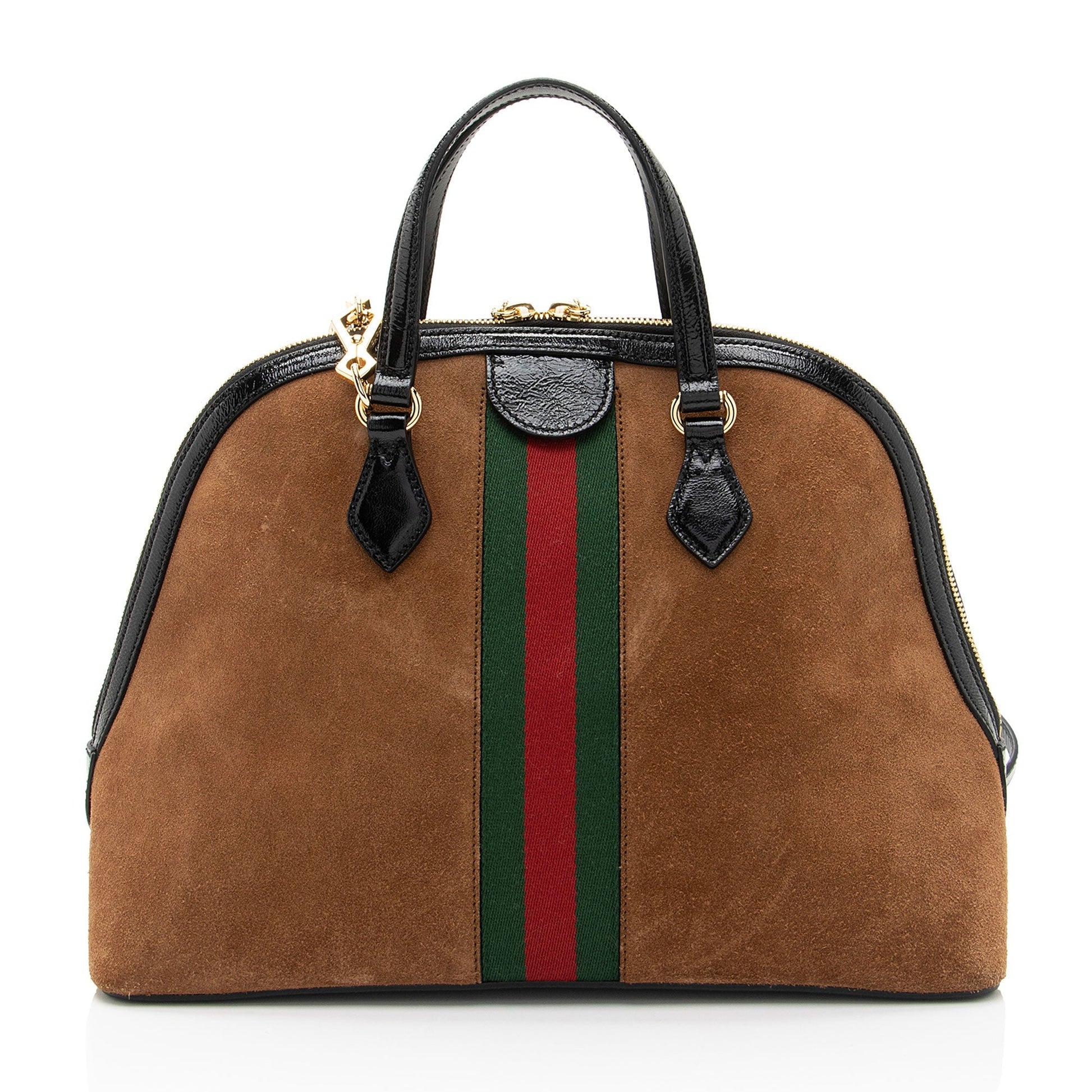 Gucci Ophidia Dome SHF-SwVXHC Leather Suede Patent Black Satchel Bag