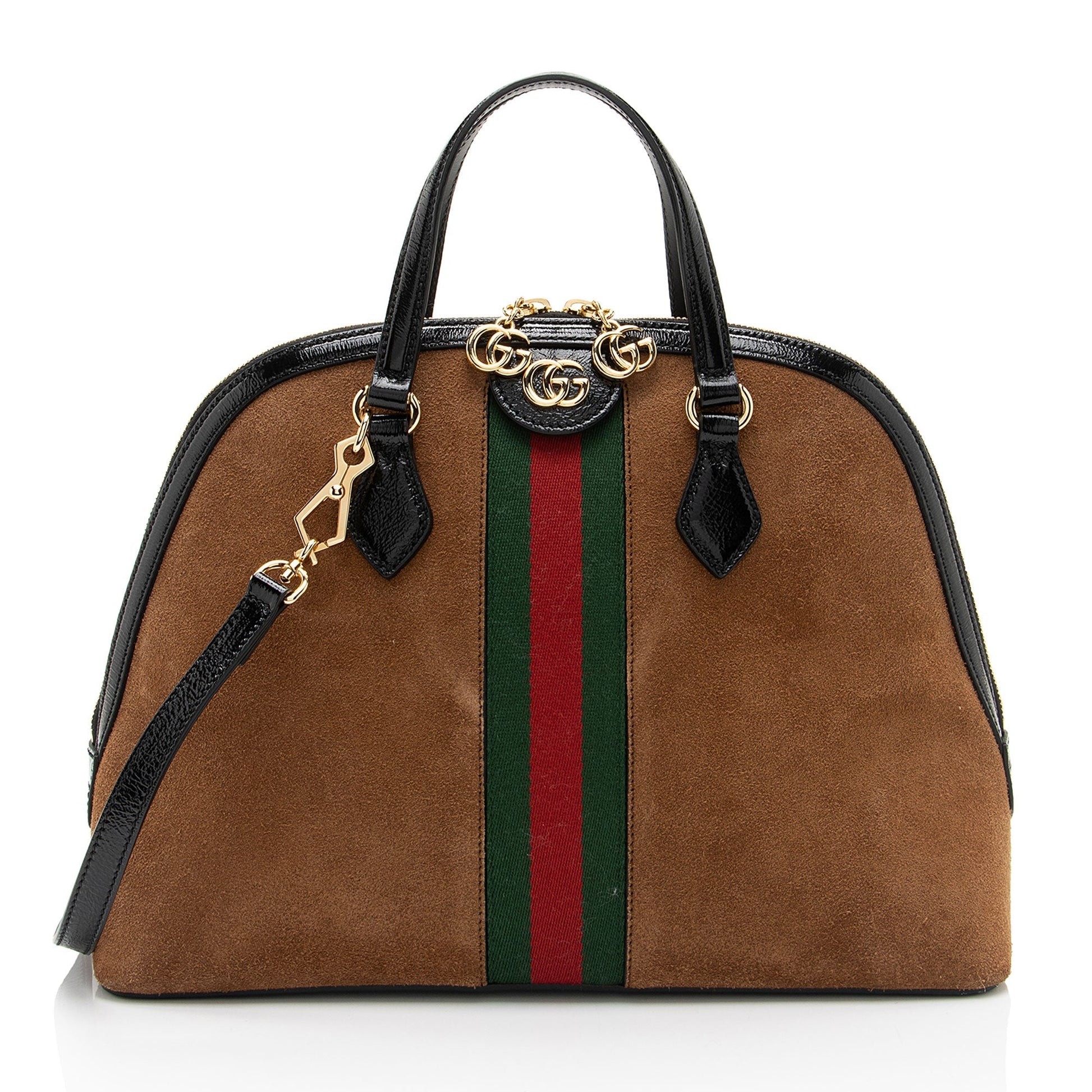 Gucci Ophidia Dome SHF-SwVXHC Leather Suede Patent Black Satchel Bag