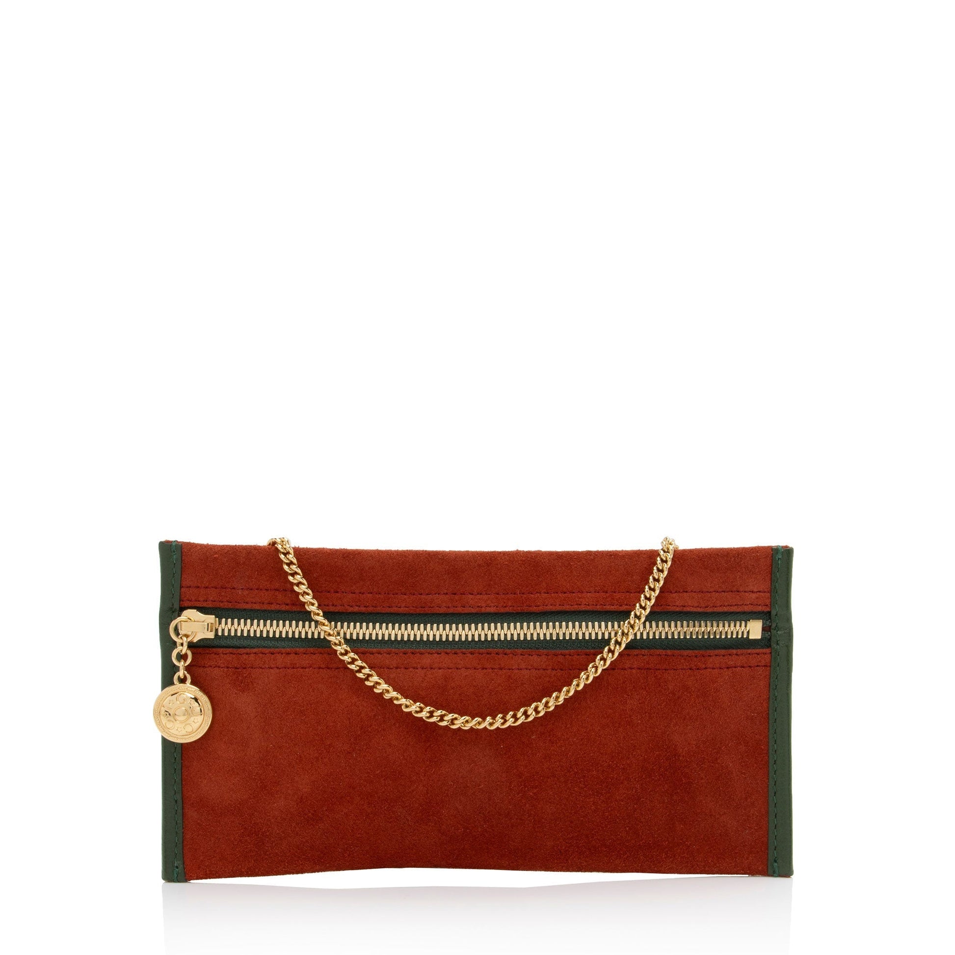 Gucci Pochette SHF-qbbjql Leather Suede Brown Green Clutch Bag