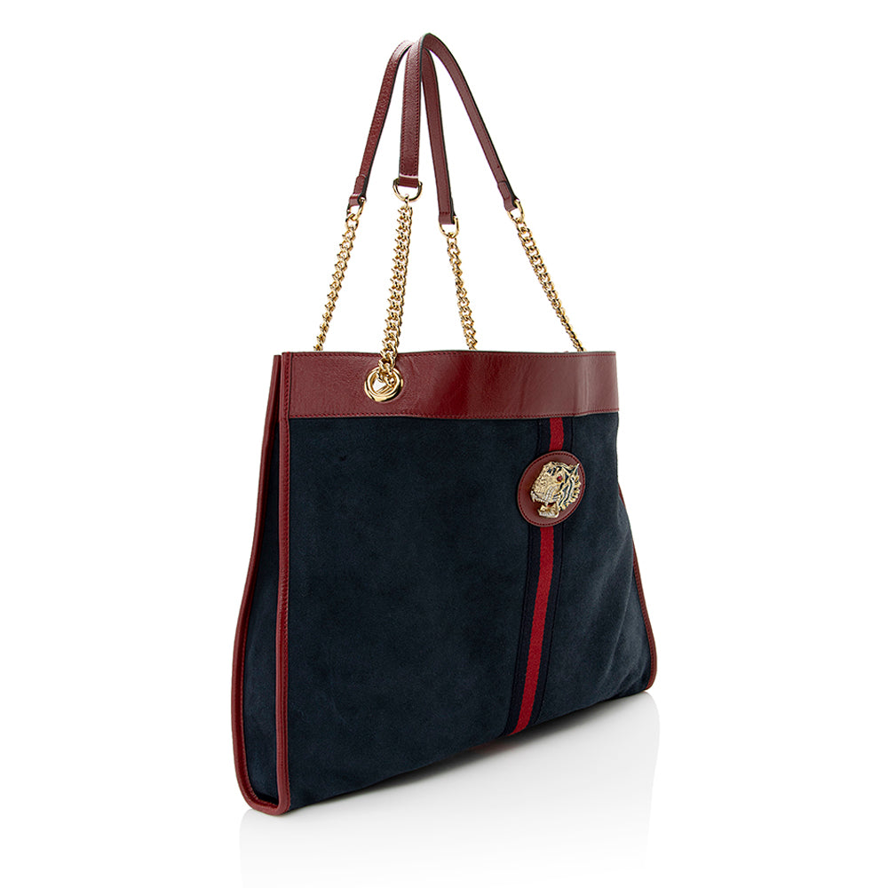Gucci Rajah SHF Leather Suede Blue Red Tote Bag