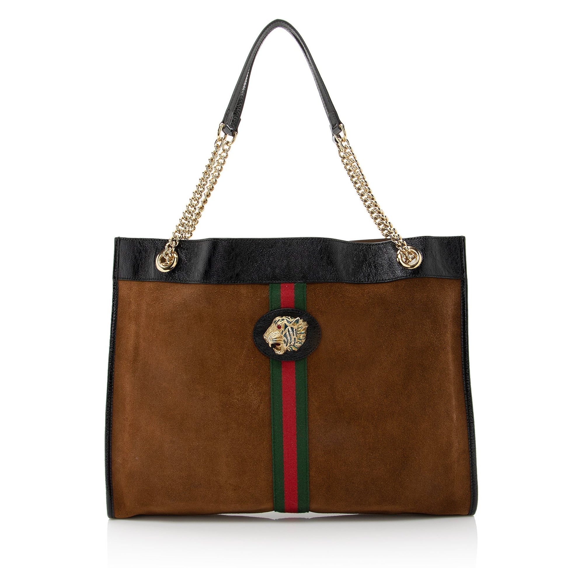 Gucci Rajah SHF Leather Suede Nylon Black Tote Bag