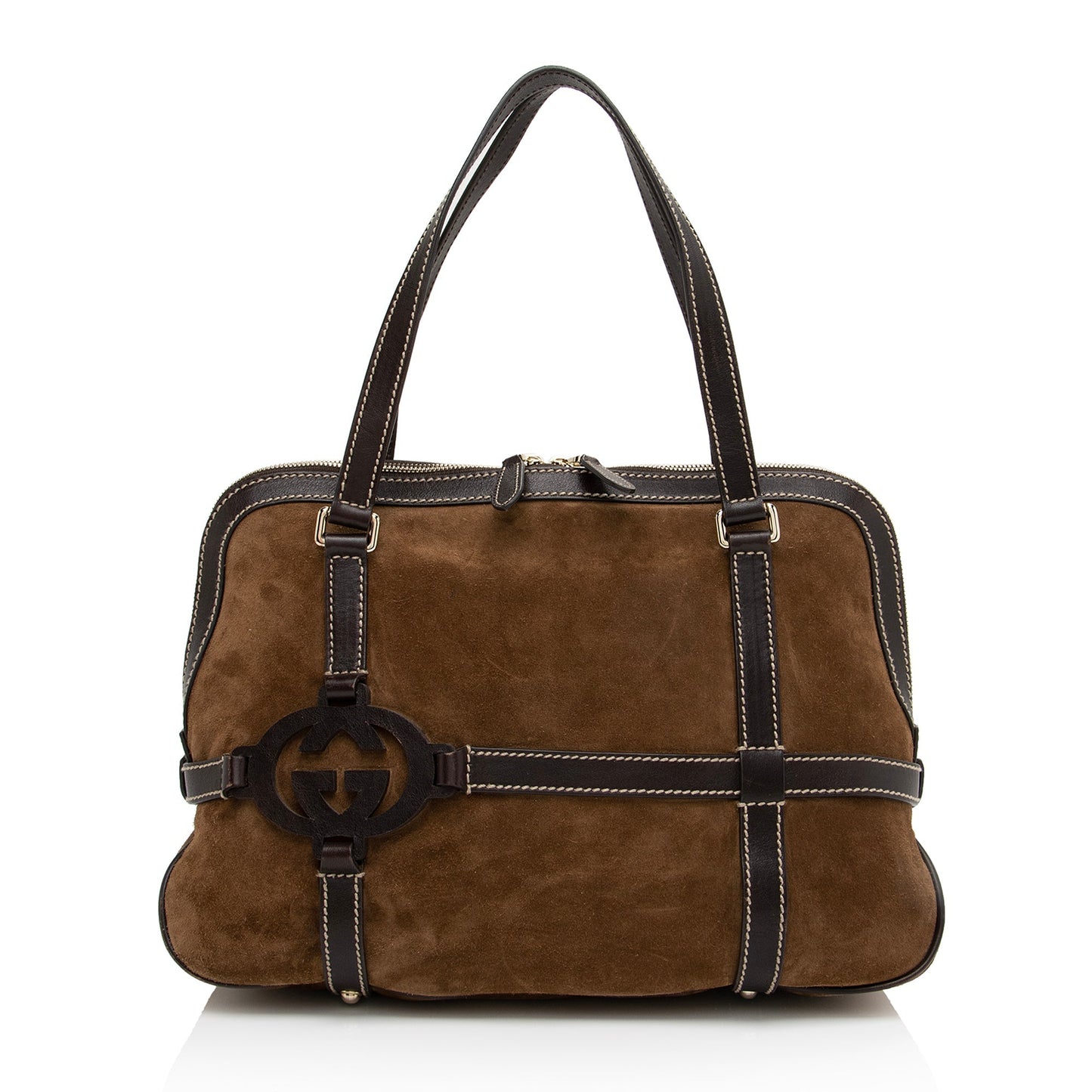 Gucci Royal SHF-N FTp Leather Suede Brown Satchel Bag