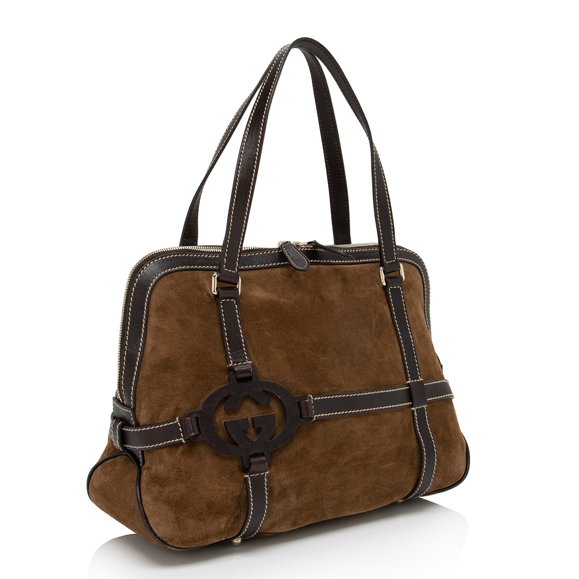Gucci Royal SHF-N FTp Leather Suede Brown Satchel Bag