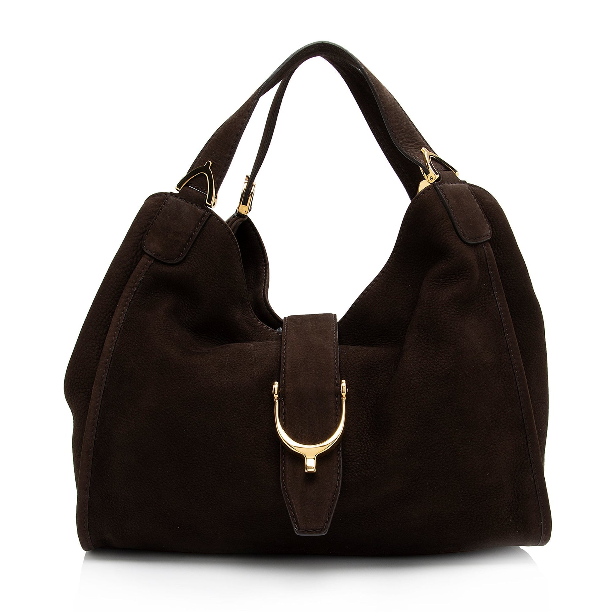 Gucci Stirrup SHF-XdZ15l Suede Brown Tote Bag