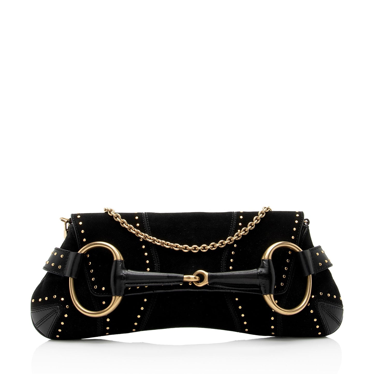 Gucci Studded Horsebit SHF-myTX76 Leather Suede Black Clutch Bag