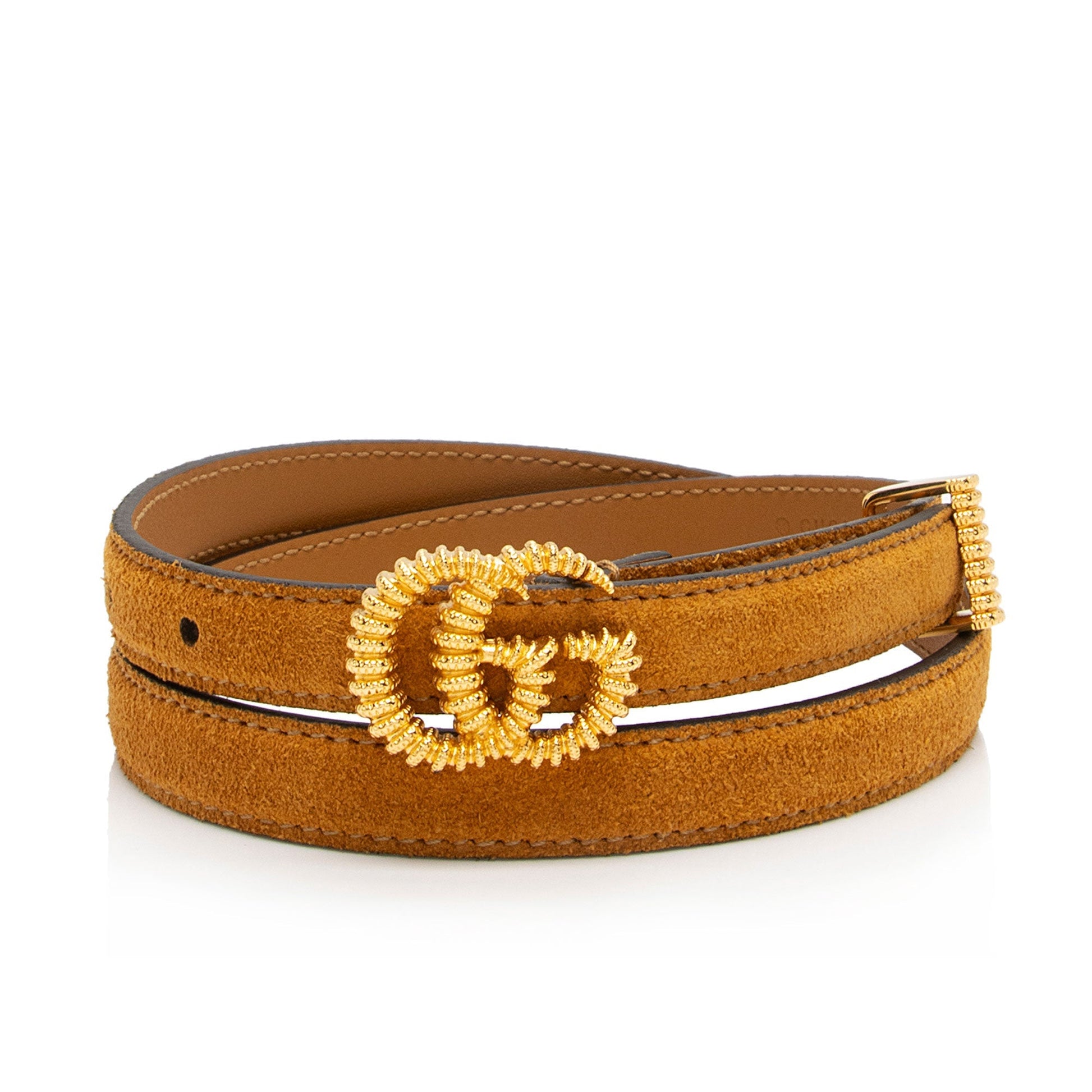 Gucci Torchon GG Skinny Belt - Leather Suede Brown Gold Accessory Shf Dhlqyz