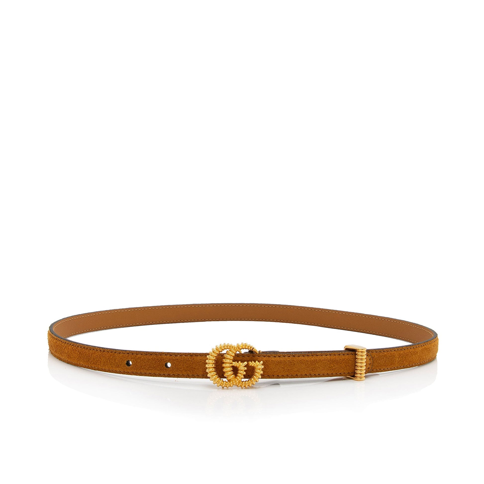 Gucci Torchon GG Skinny Belt - Leather Suede Brown Gold Accessory Shf Dhlqyz
