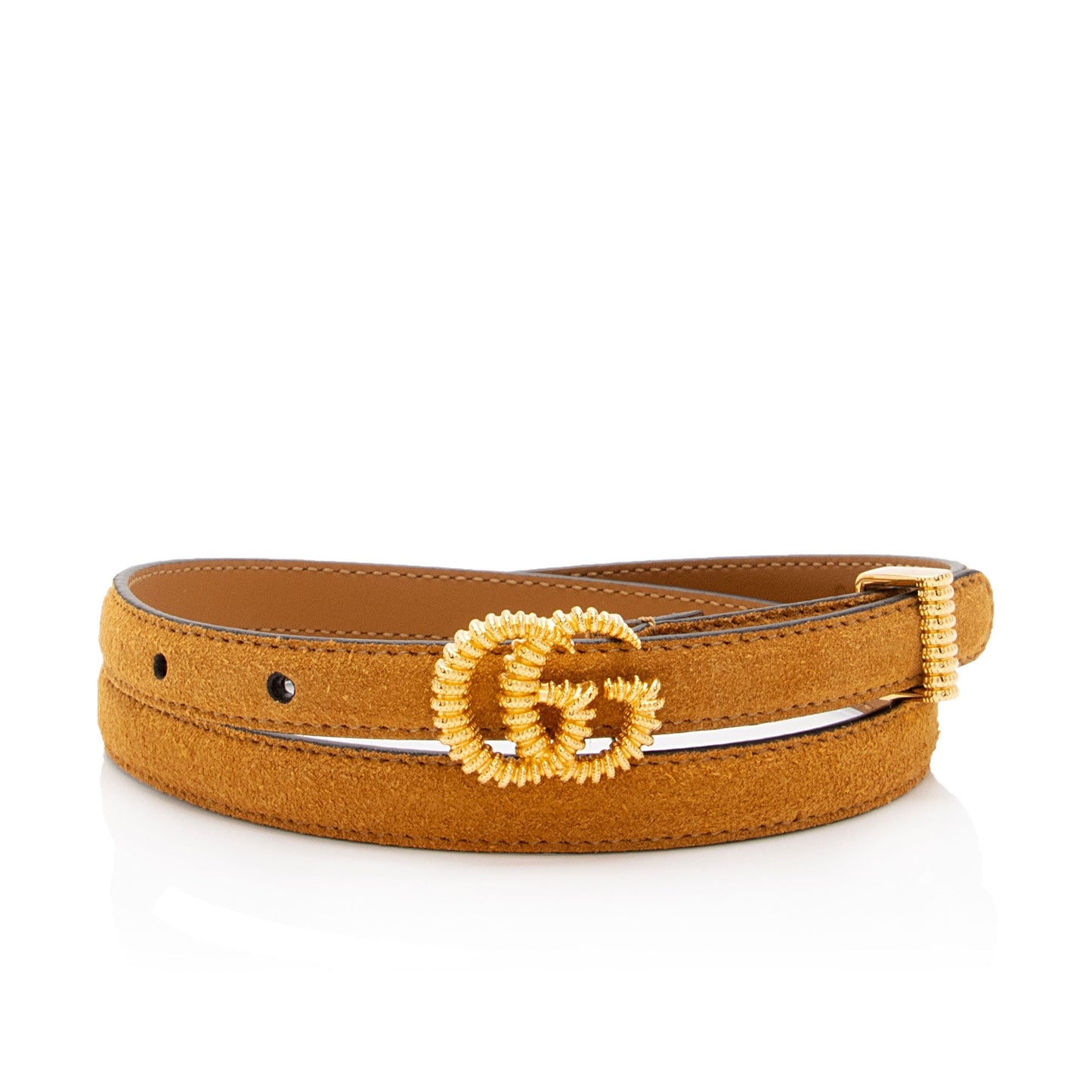 Gucci Torchon GG Skinny Belt - Leather Suede Brown Gold Accessory Shf Diewsz