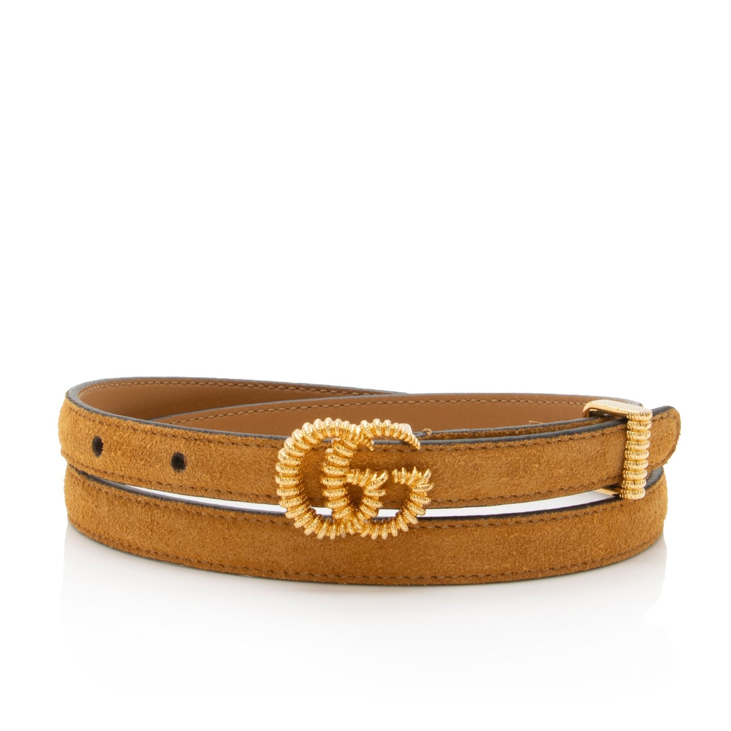 Gucci Torchon GG Skinny Belt - Leather Suede Brown Gold Accessory