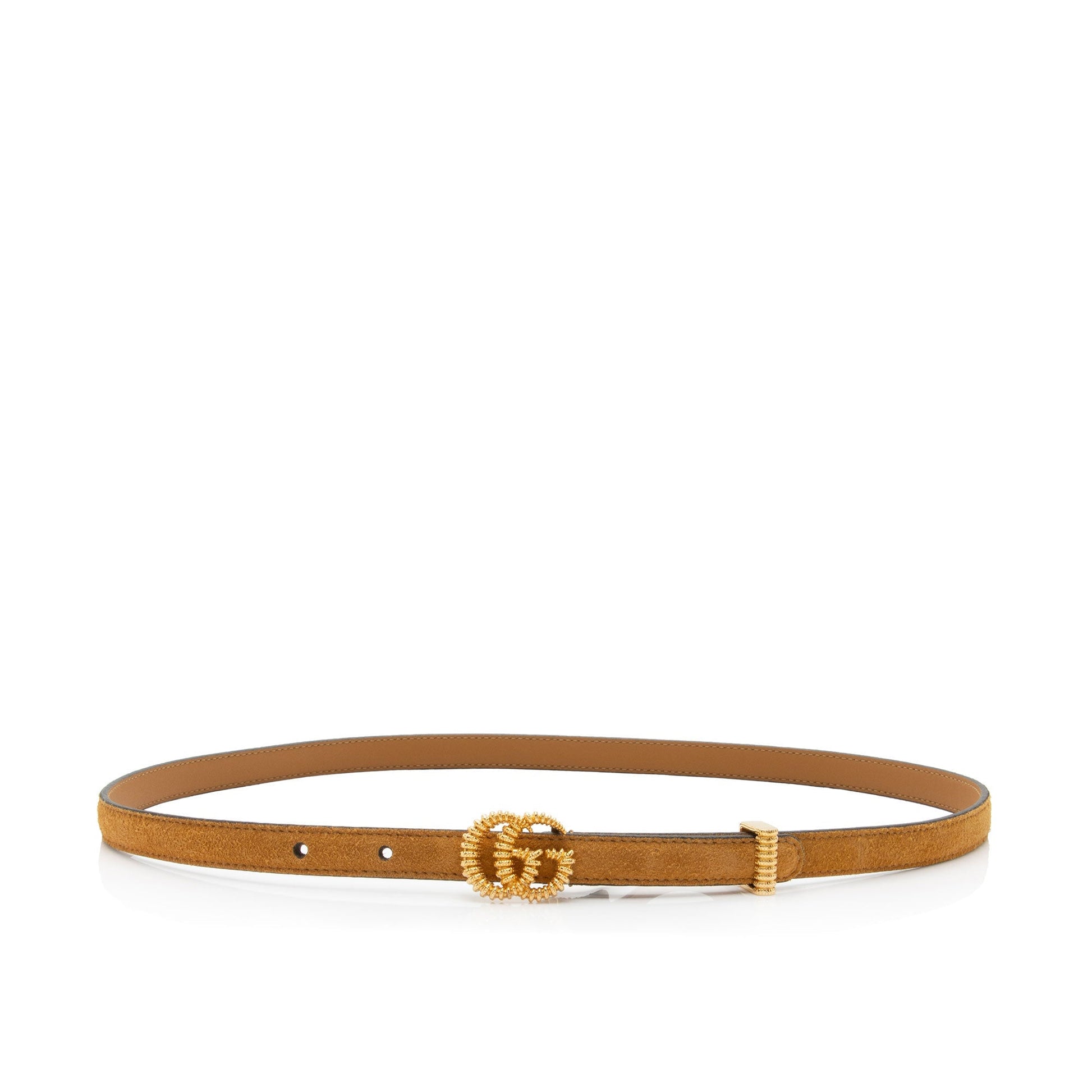Gucci Torchon GG Skinny Belt - Leather Suede Brown Gold Accessory