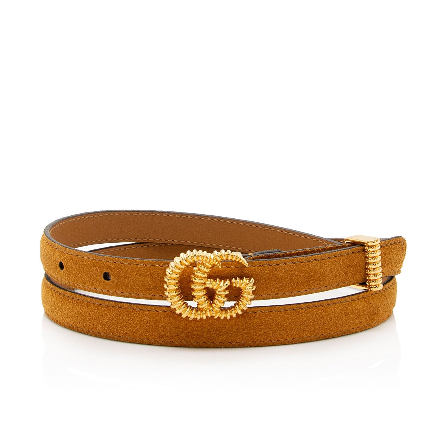 Gucci Torchon GG Skinny Belt - Leather Suede Brown Gold Accessory Shf Mlhmgz
