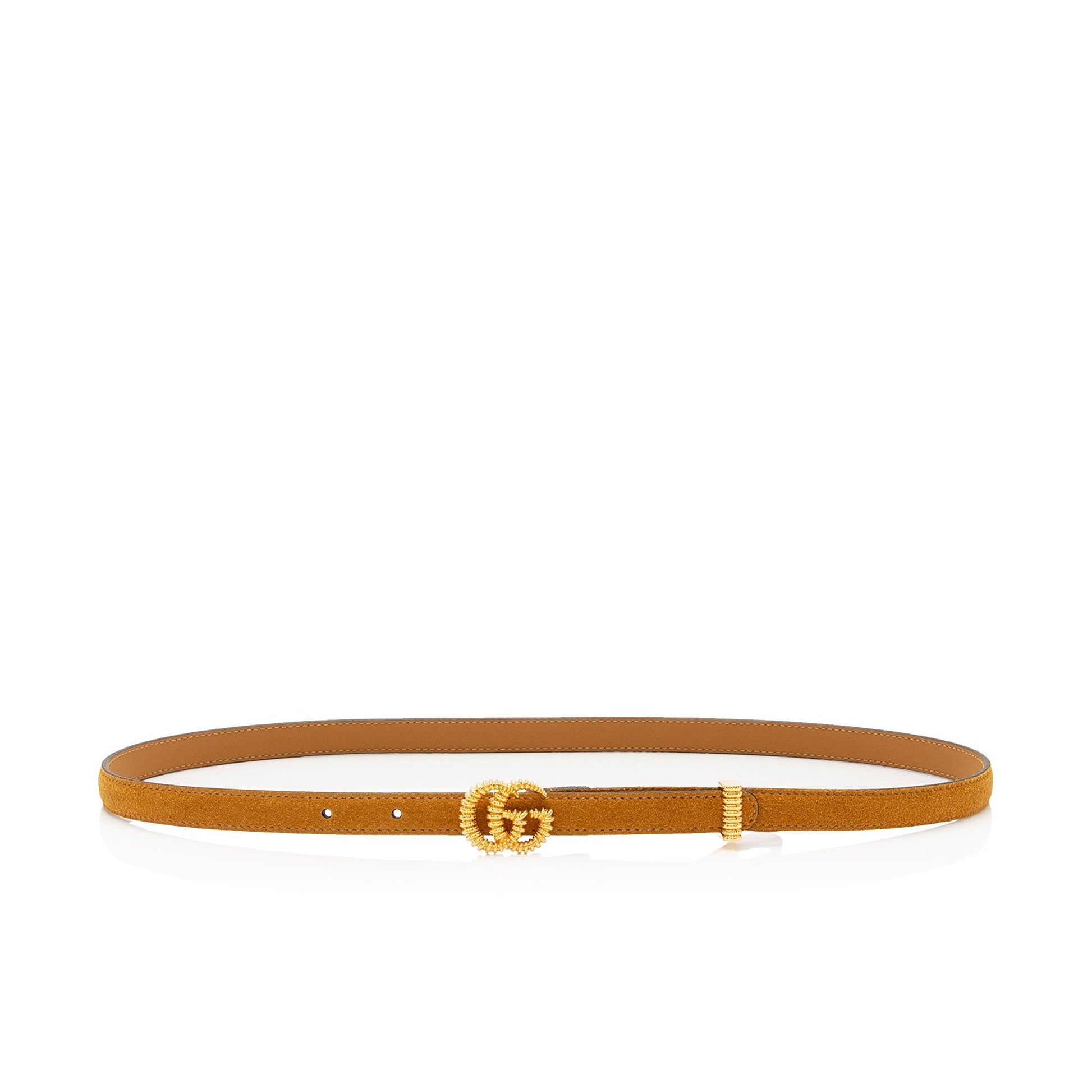 Gucci Torchon GG Skinny Belt - Leather Suede Brown Gold Accessory Shf Mlhmgz