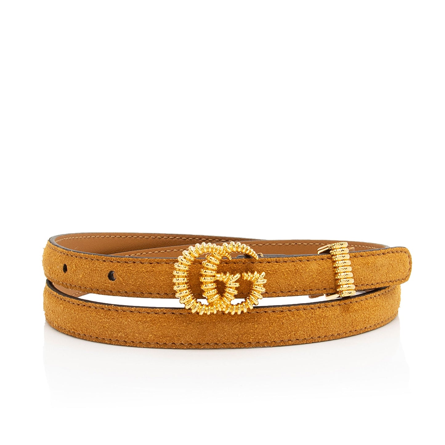 Gucci Torchon GG Skinny Belt - Leather Suede Brown Gold Accessory Shf 3Q44Df
