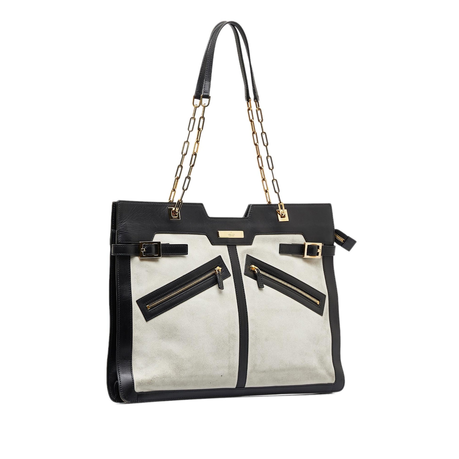 Gucci SHG-DsFoOs Suede Calf Black White Tote Bag