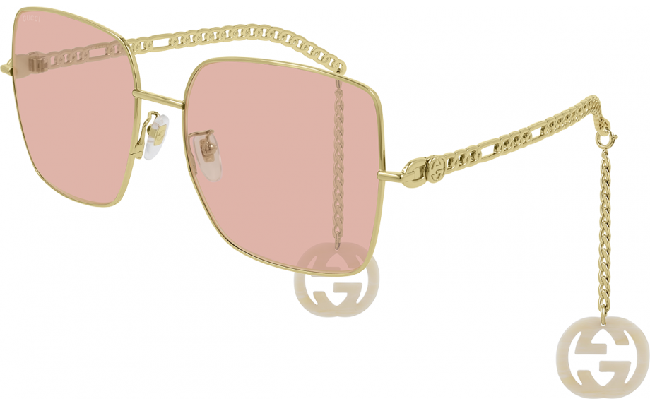 Gucci Charm Sunglasses Square Lens Pink Gold Chain