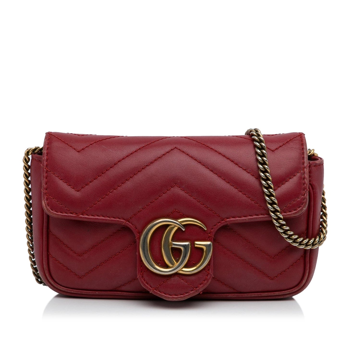 Gucci Super GG Marmont Matelasse Calf Red Mini Crossbody Bag