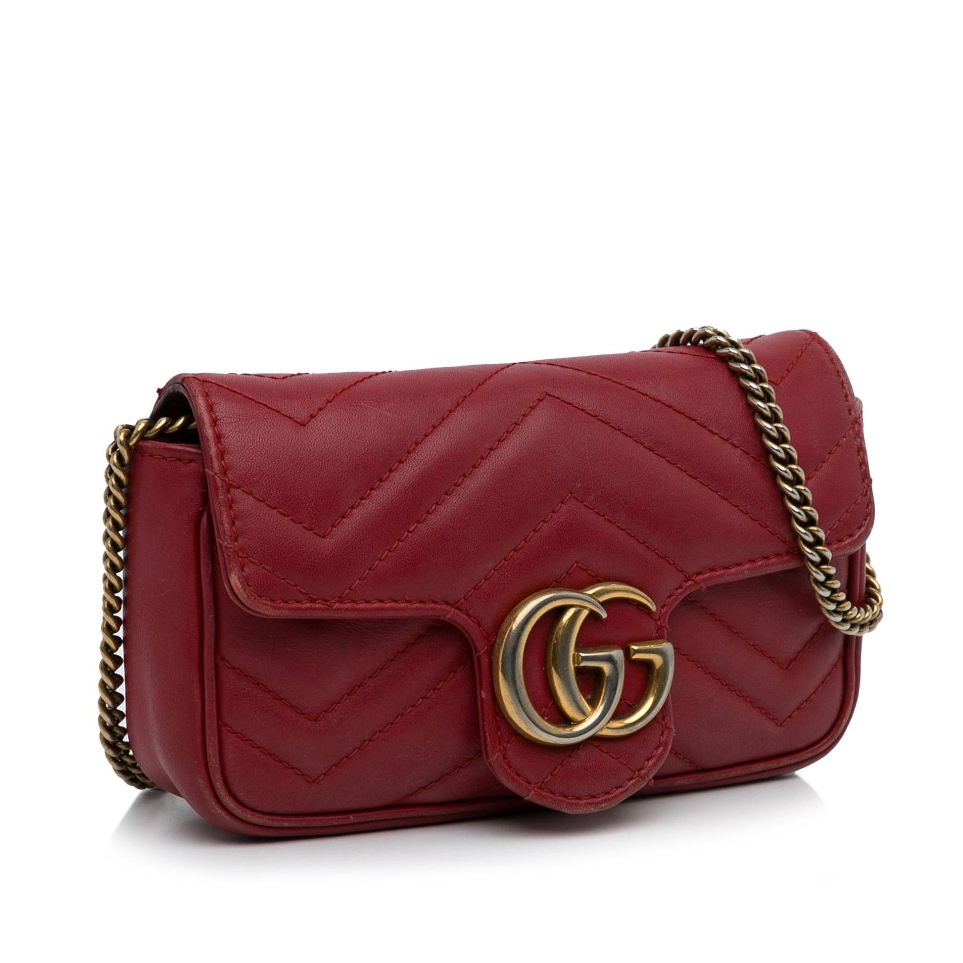 Gucci Super GG Marmont Matelasse Calf Red Mini Crossbody Bag