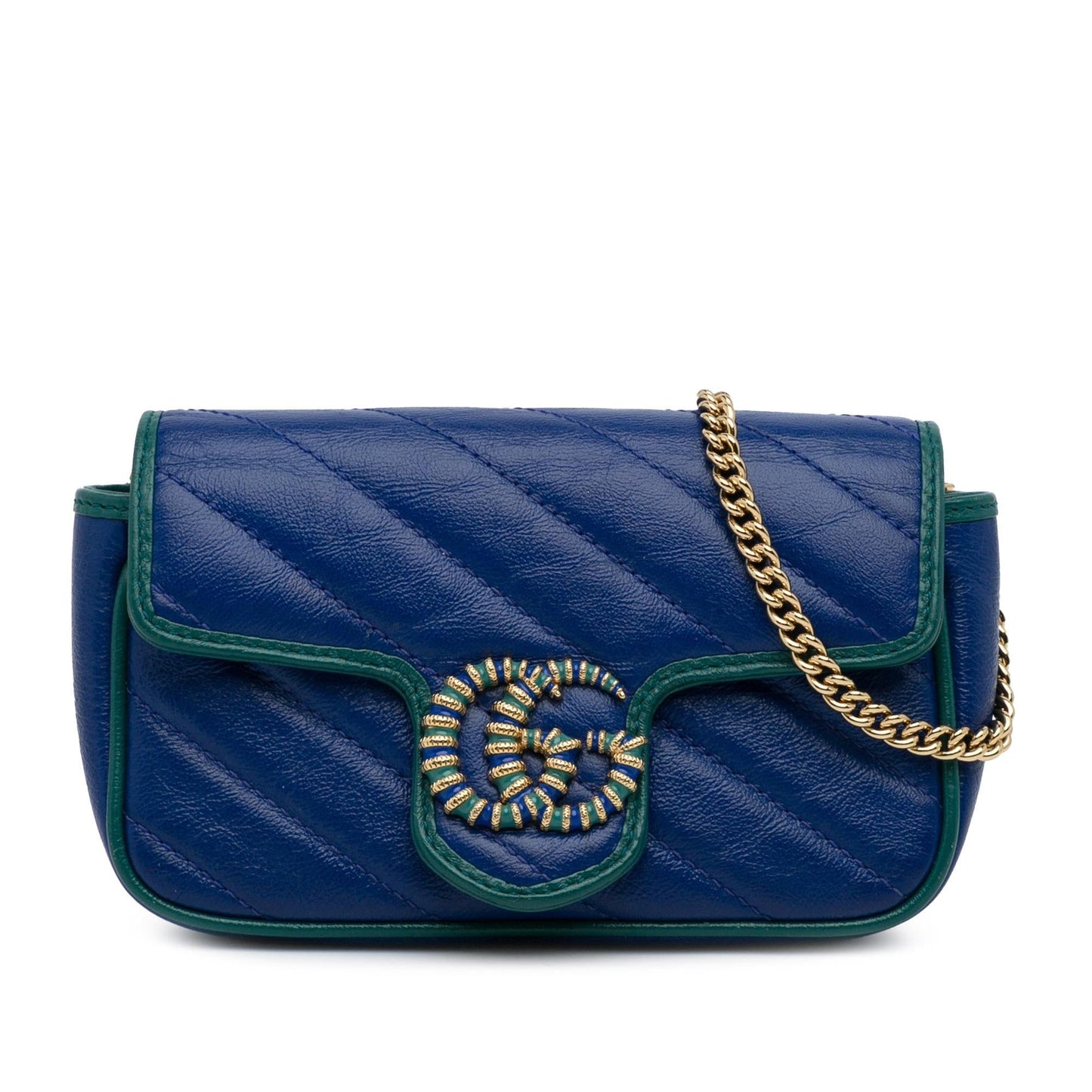 Gucci Super GG Marmont Torchon SHG-Bsqzq6 Calf Blue Mini Crossbody Bag