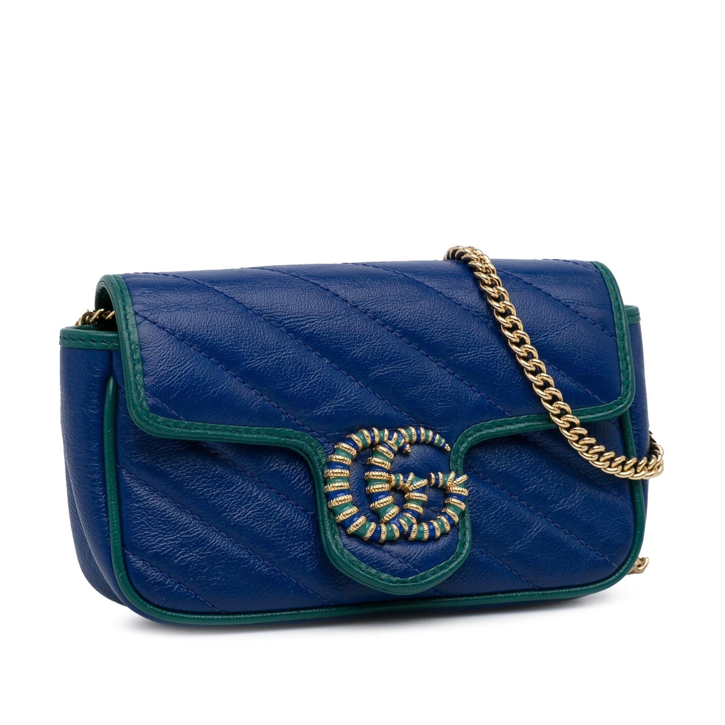 Gucci Super GG Marmont Torchon SHG-Bsqzq6 Calf Blue Mini Crossbody Bag