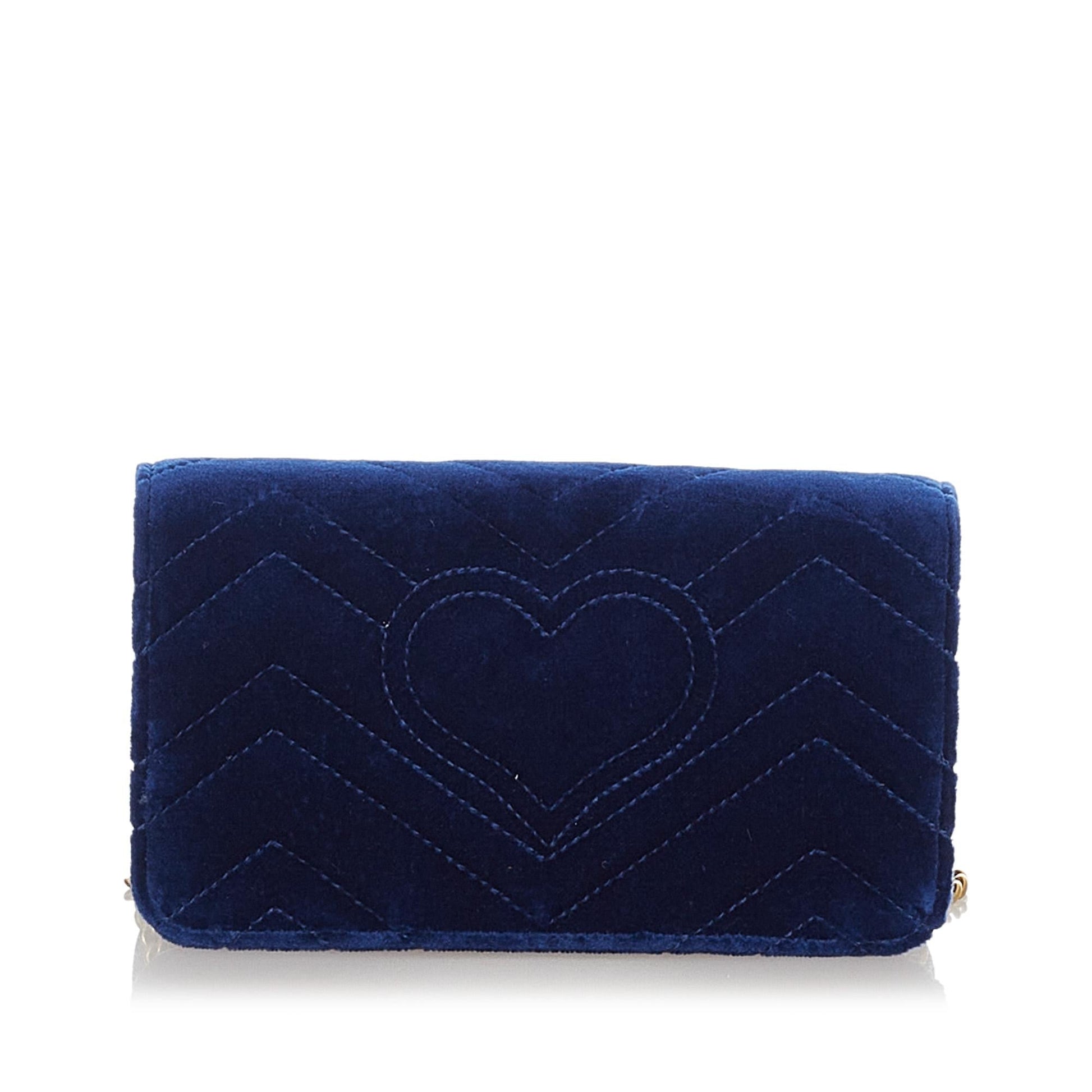 Gucci Super GG Marmont Velvet SHG Blue Mini Crossbody Bag