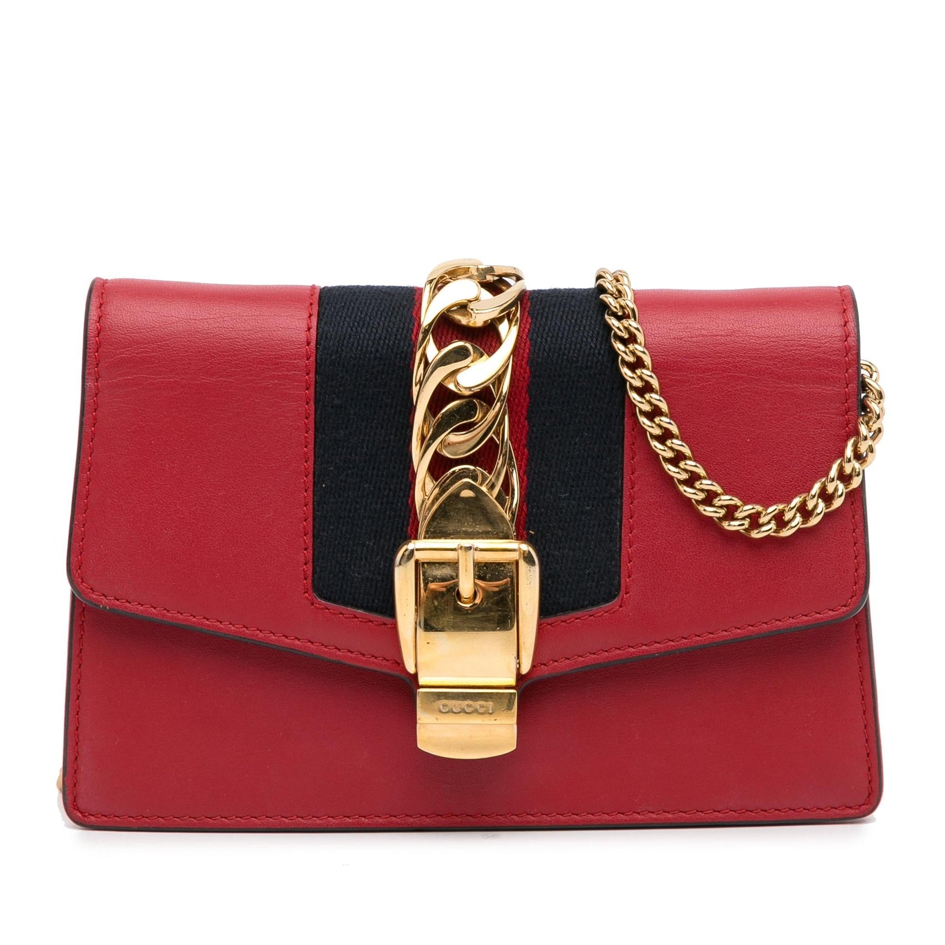 Gucci Super Sylvie Calf Red Mini Chain Crossbody Bag