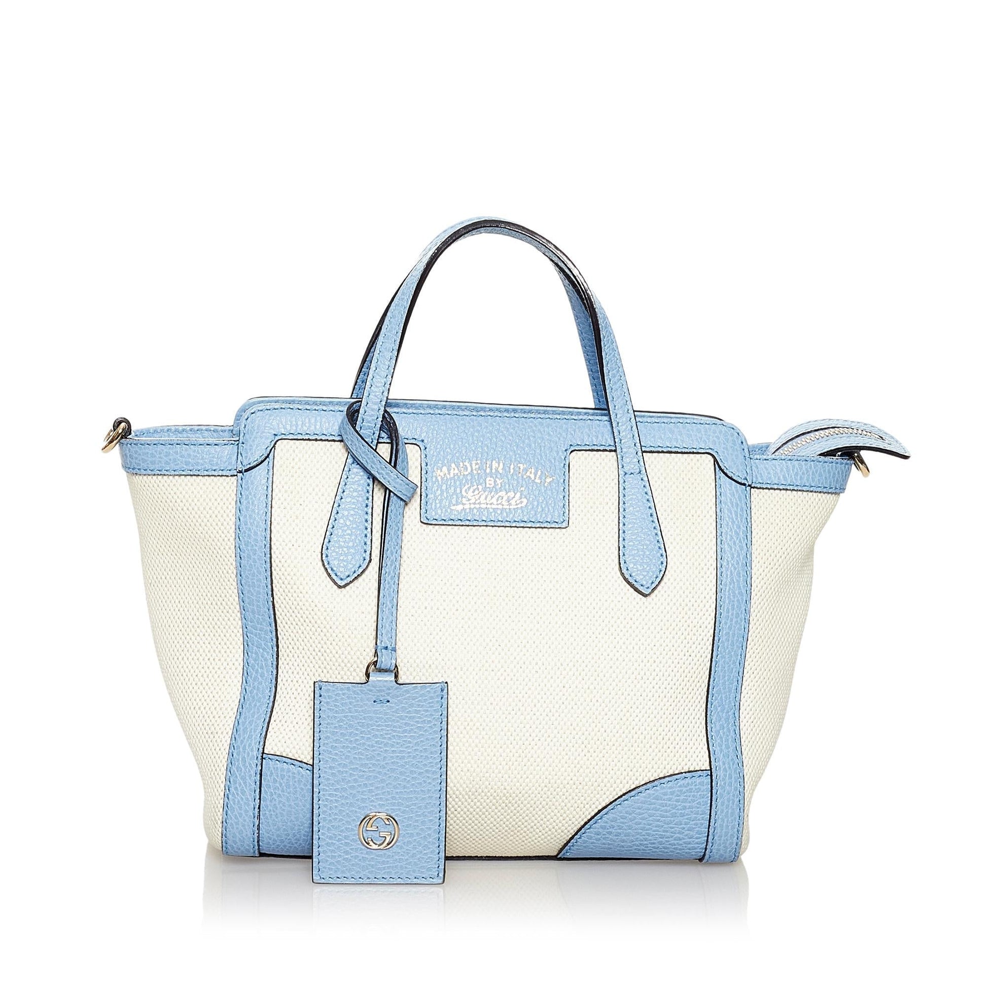 Gucci Swing SHG Canvas Calf White Blue Satchel Bag
