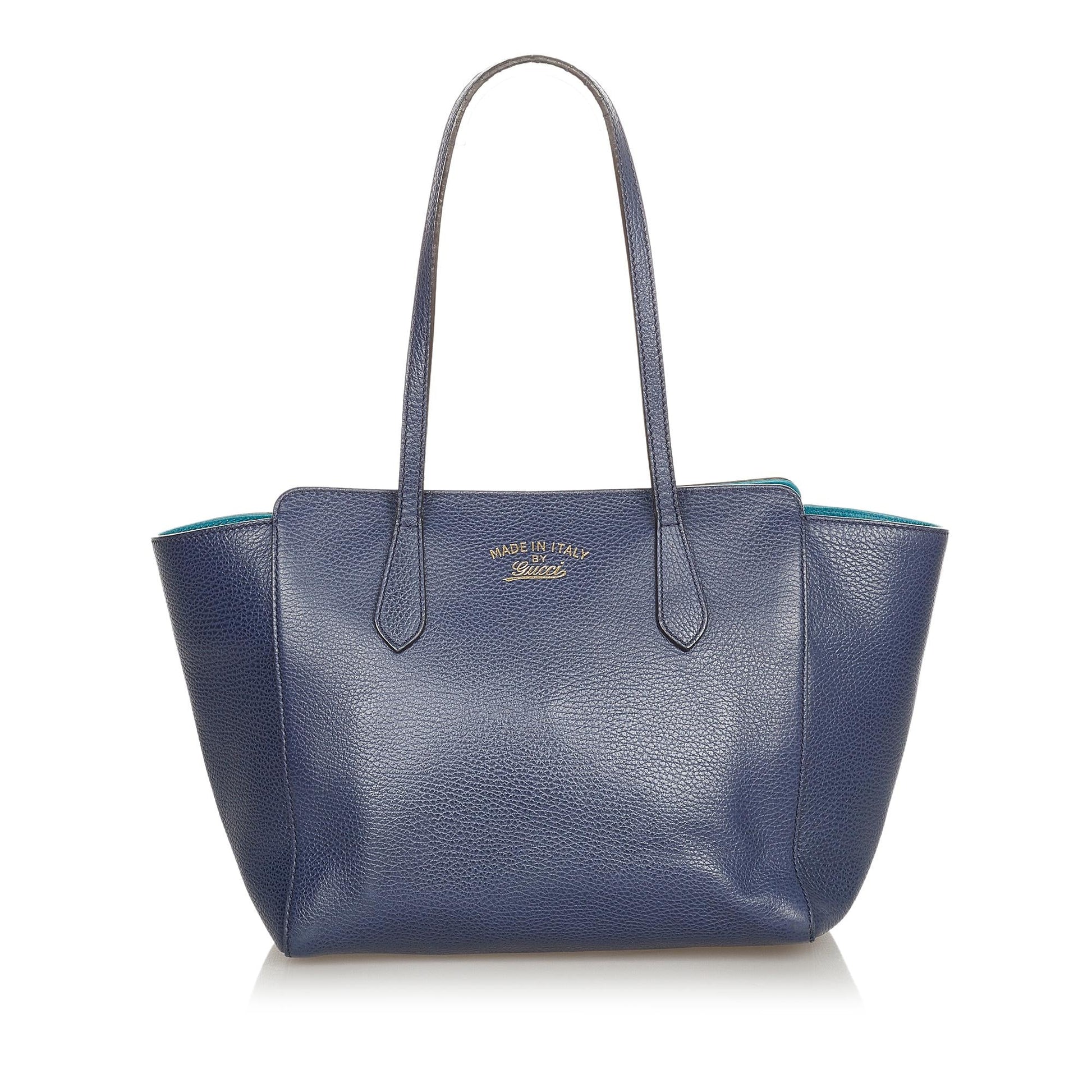 Gucci Swing SHG Leather Calf Blue Tote Bag 4