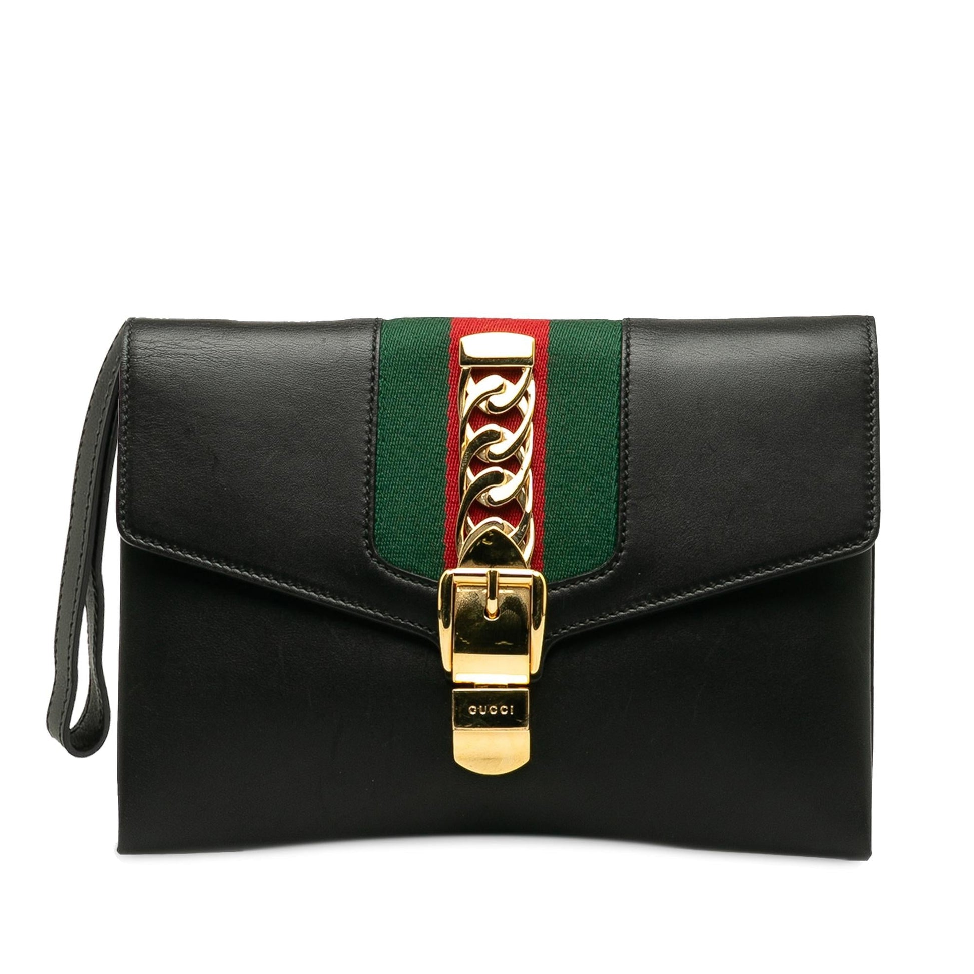 Gucci Sylvie SHG-qI5mNT Calf Black Clutch Bag